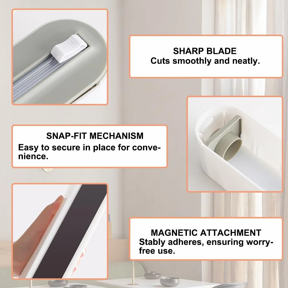 Dispensador Papel Aluminio y Film 2PCS Rellenable Magnético para Cocina con Cortador