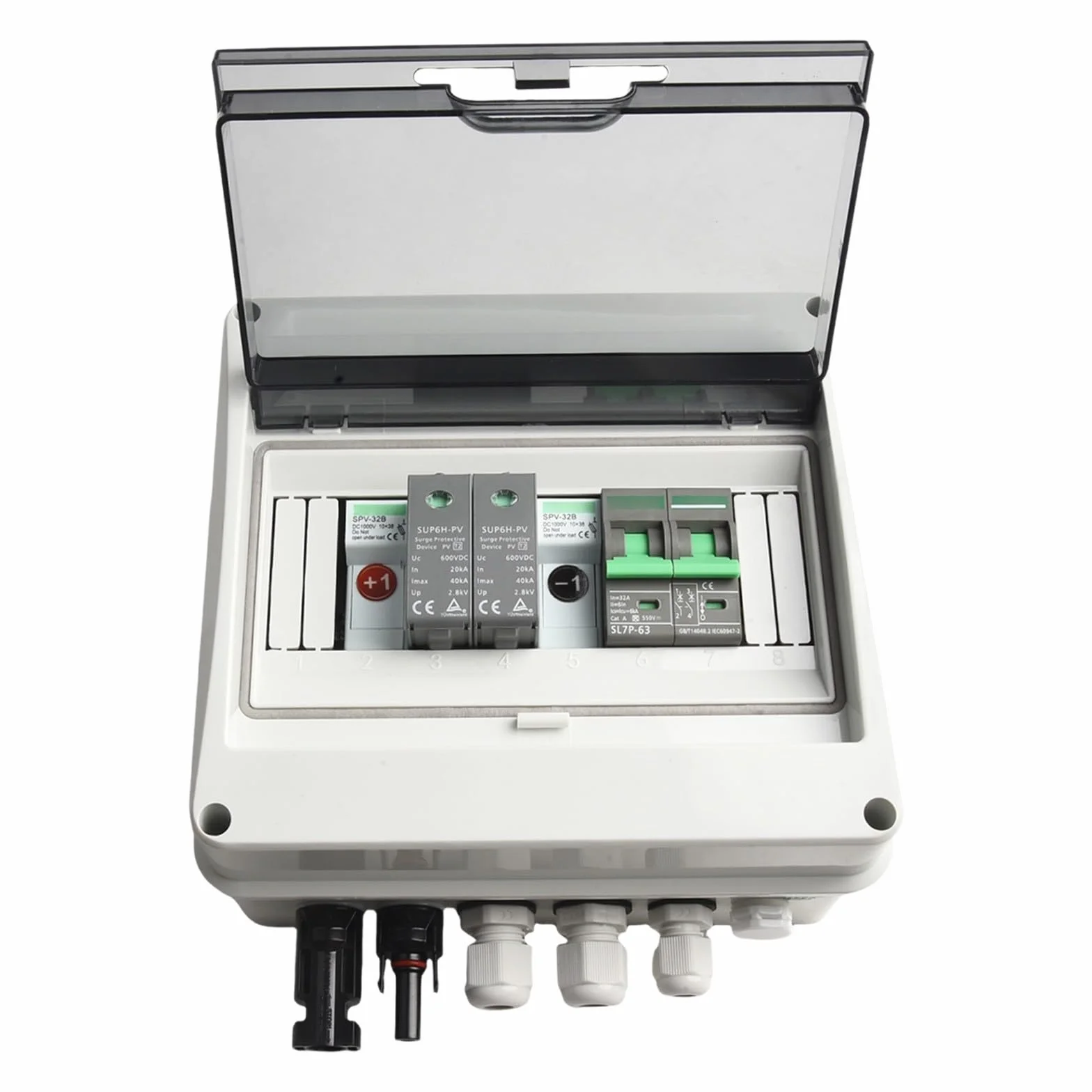 Caja solar del combinador del picovoltaico, 550V 1 en 1 hacia fuera combinador impermeable de la secuencia de DC de IP65 con la protección del sobrevoltaje para el panel solar residencial