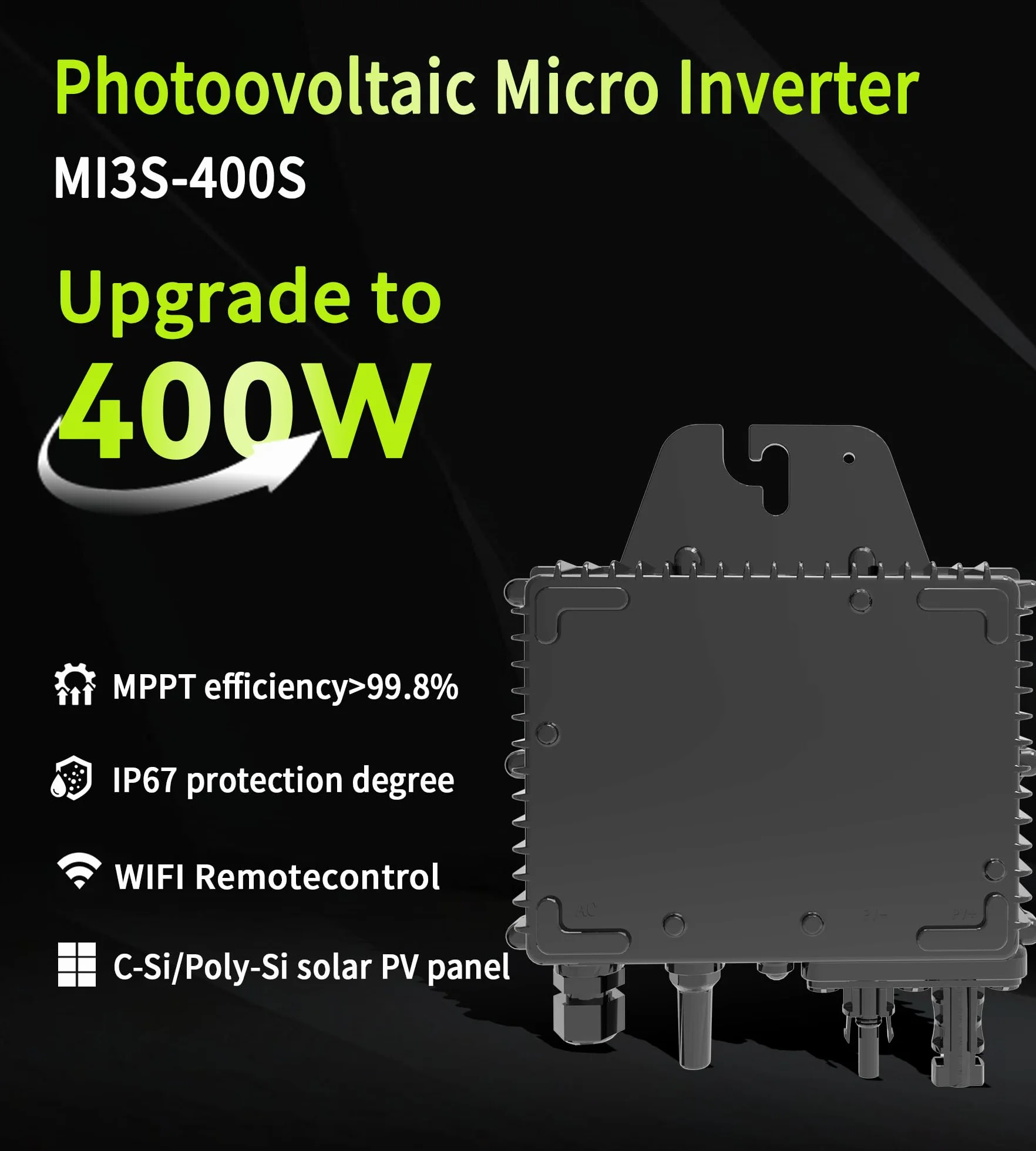 Microinversor RC de 400W, Entrada de 25-60V CC, inversor de módulo fotovoltaico, microinversor MPPT, Control de la aplicación Mediante Wi-Fi