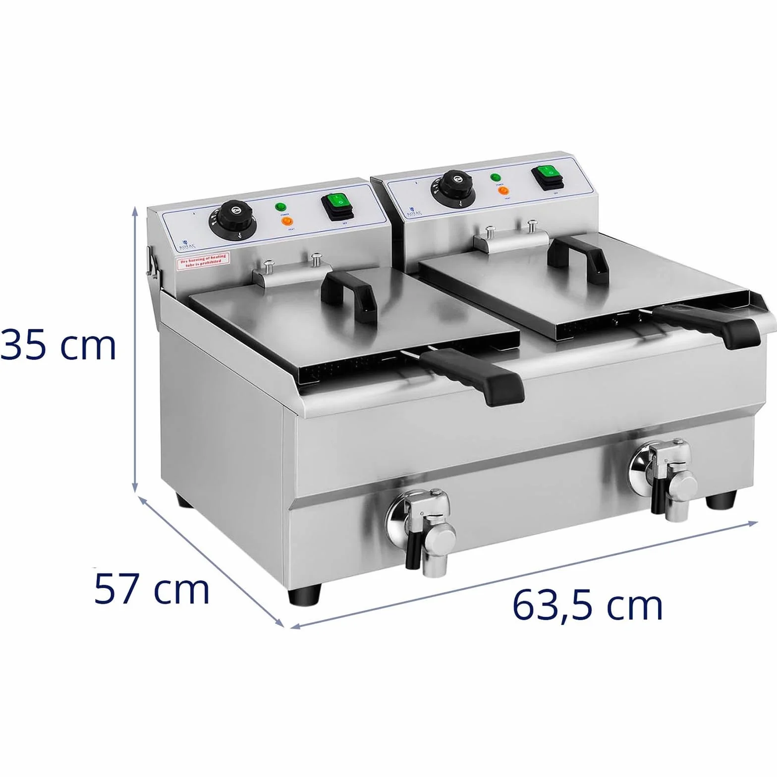 Royal Catering Freidora Eléctrica Doble Para Hostelería 2 x 10 Litros 230 V RCEF 10DB (2 x 3.000 W, Grifos De Vaciado, Temperatura: 50-200 °C)
