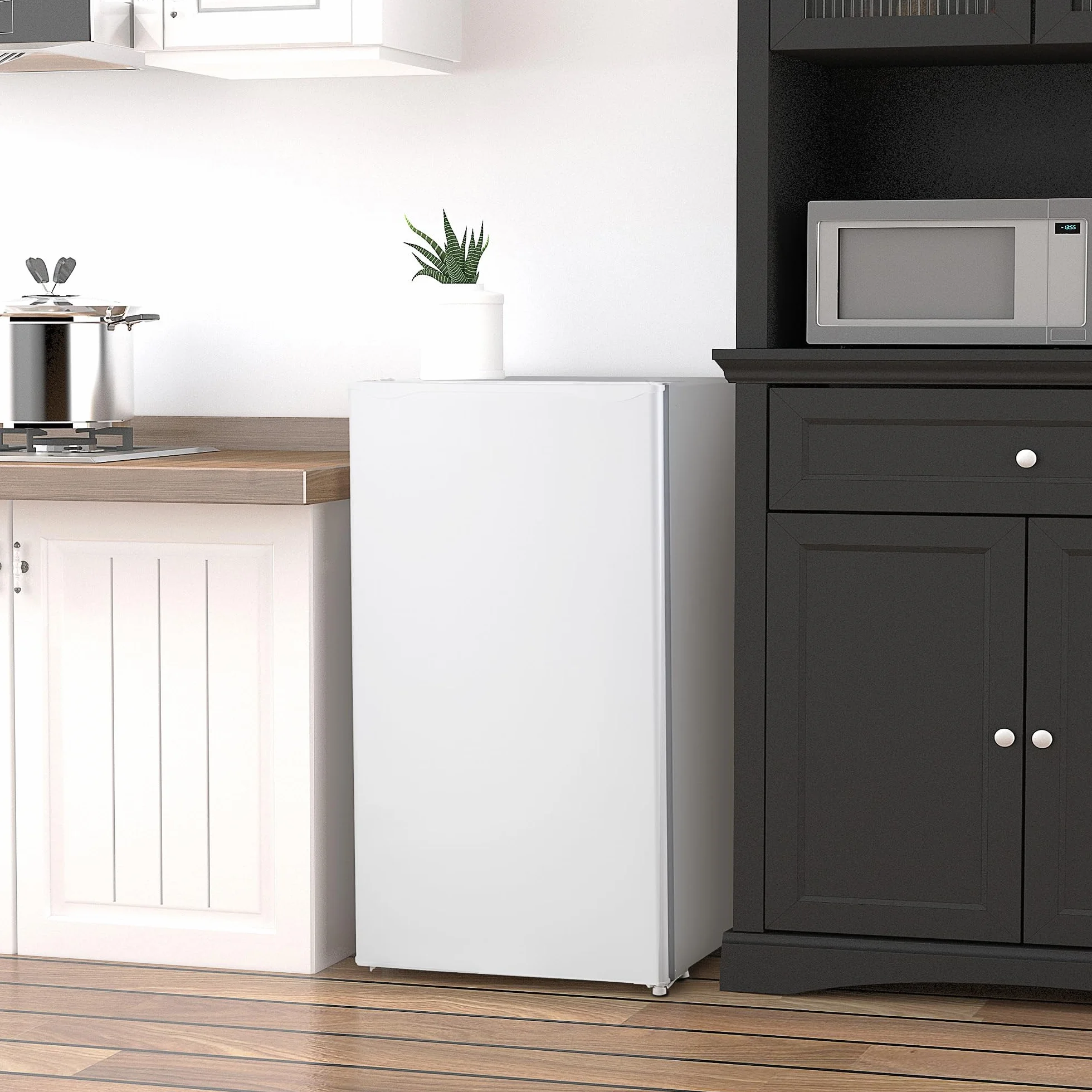 HOMCOM Nevera Pequeña 91 L Mini Frigorífico Silencioso Bajo Encimera Temperatura Regulable 5 Niveles Puerta Reversible Estantes Ajustables Blanco