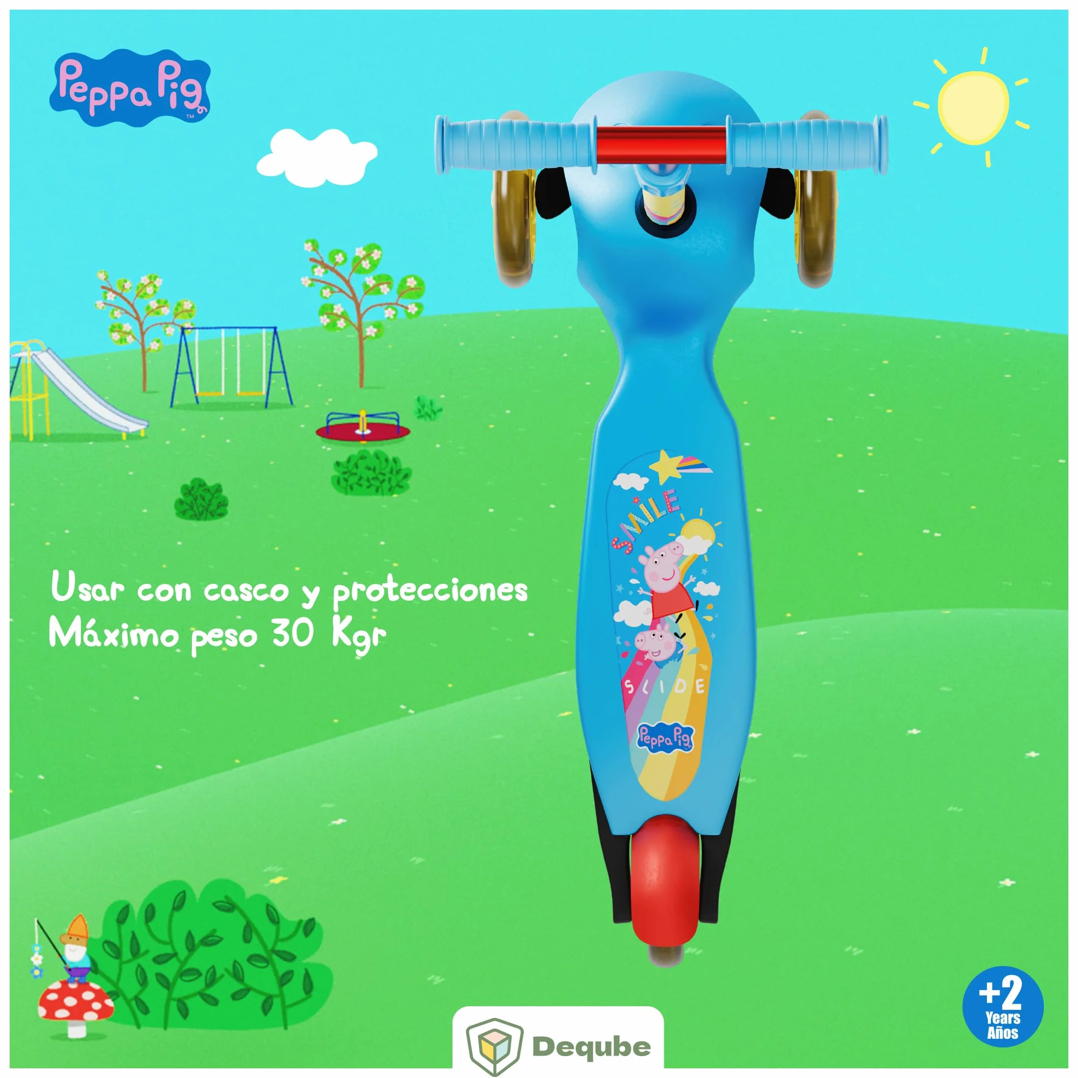 Patinete Infantil Peppa Pig 3 Ruedas Ajustable con Ruedas LED y Freno Trasero Plegable Ultraligero
