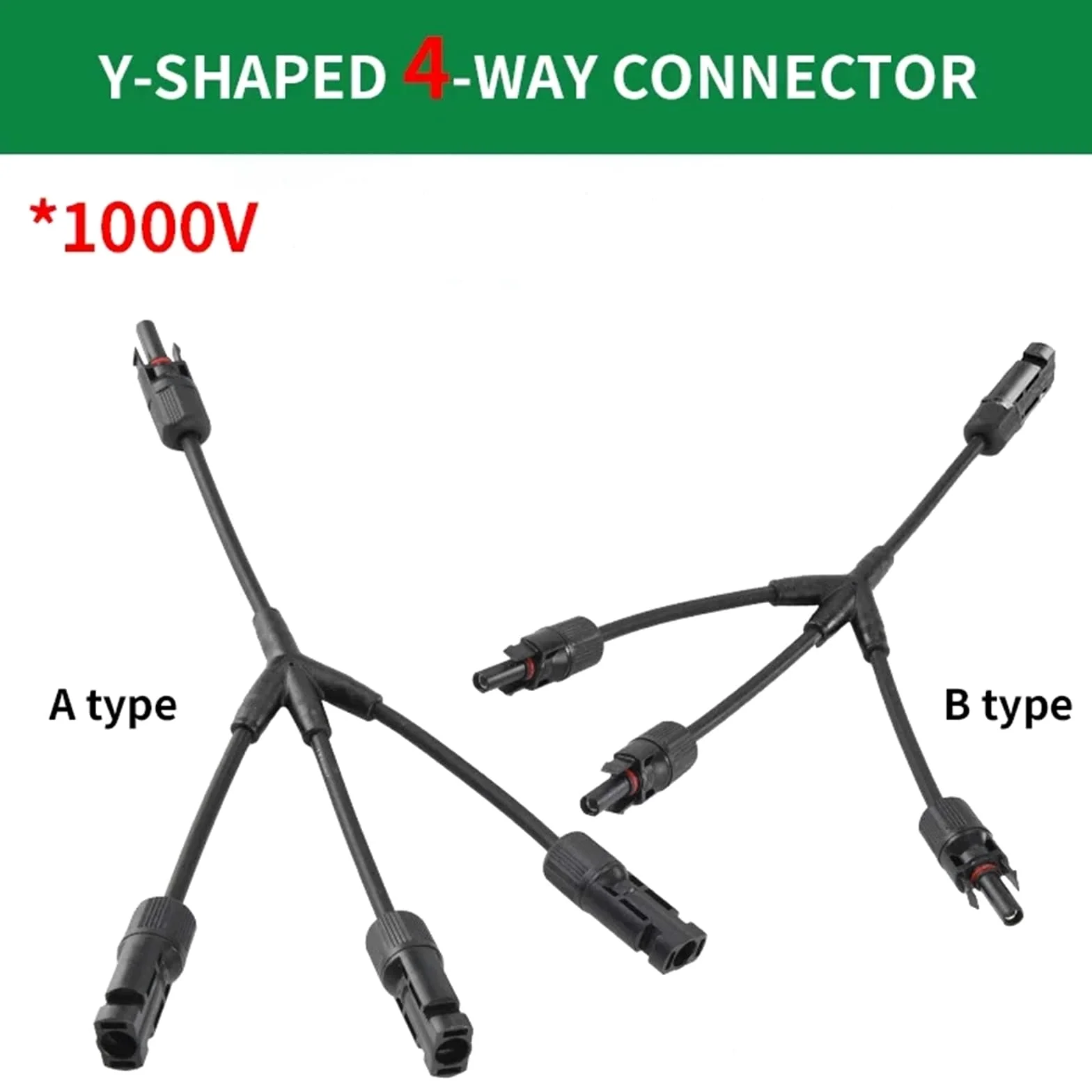 1/5/20/100 juegos de conectores solares fotovoltaicos en Y macho y hembra de 3/4 vías tipo Y 2/3/4 a 1 adaptador PV cable de enchufe (MC4-Y4, 1 juego)