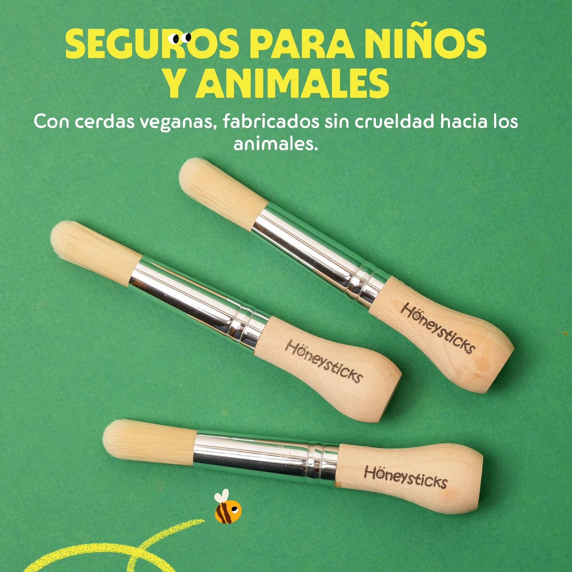 Honeysticks Juego de Pinceles Gigantes para Niños Pequeños - 3 Piezas con Mango de Madera