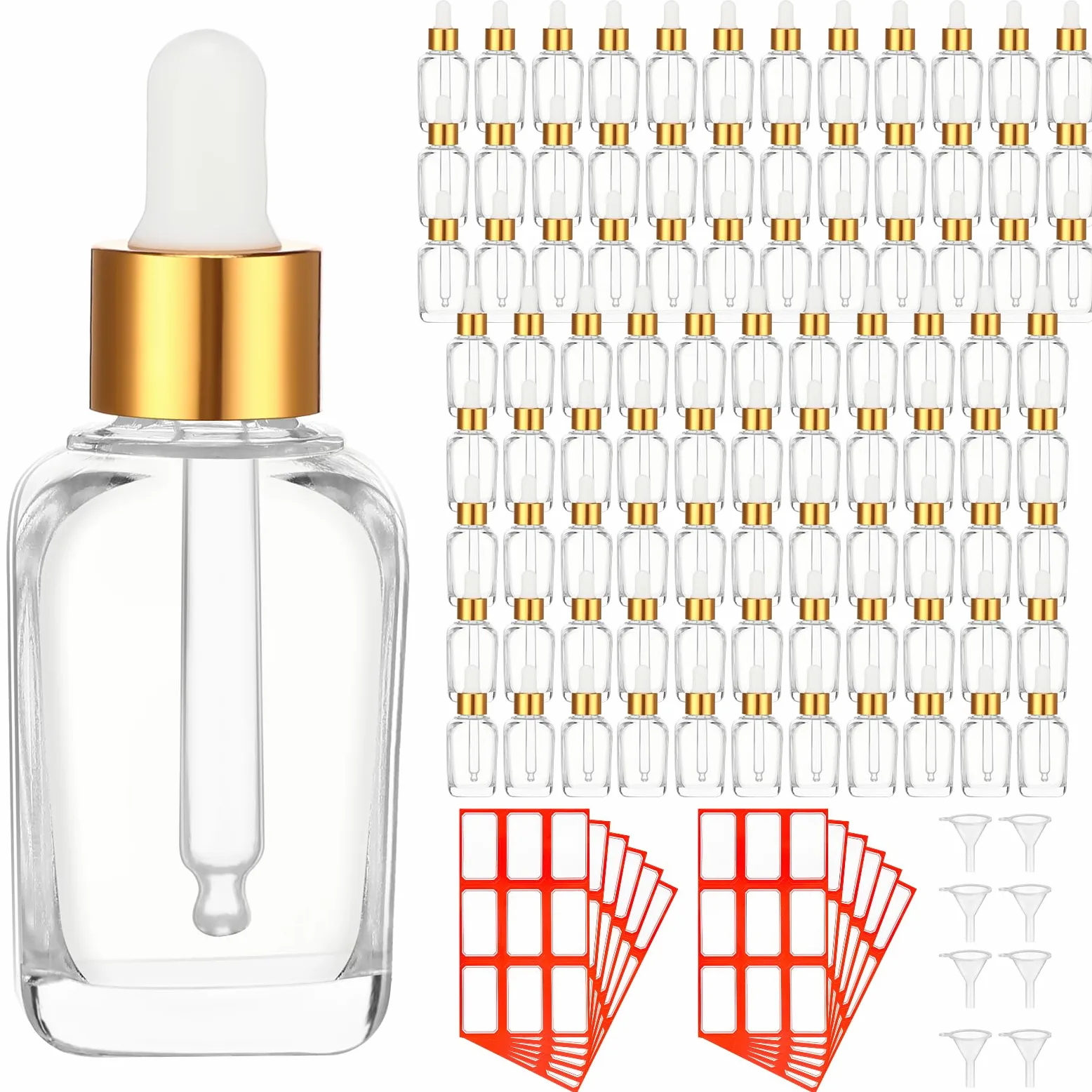 Dandat 100 botellas cuadradas de tintura de vidrio transparente de 1 onza con cuentagotas para aceites esenciales, líquidos, bricolaje