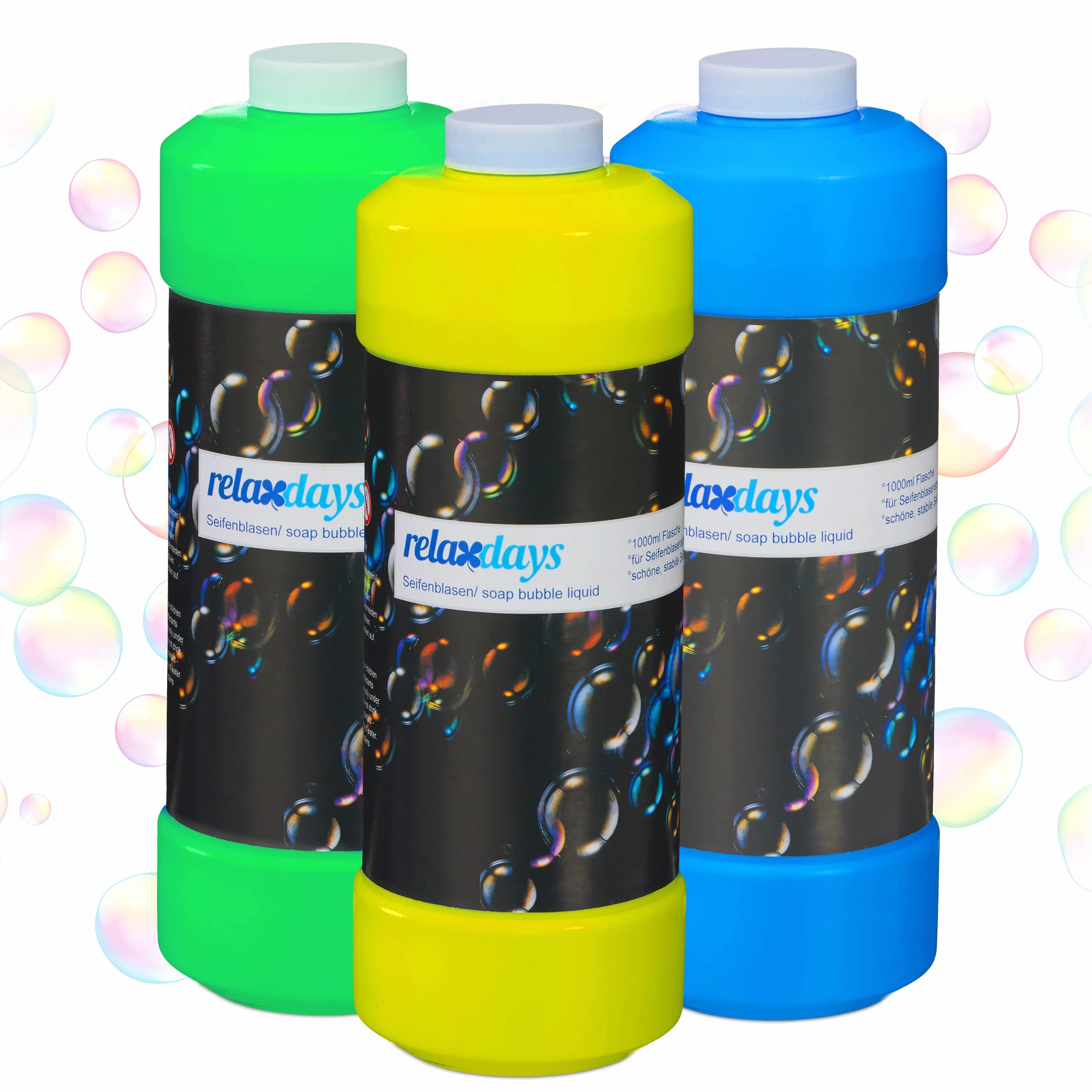 Relaxdays Líquido Burbujas Jabón Set de 3 1 Litro Solución Pompas para Máquina