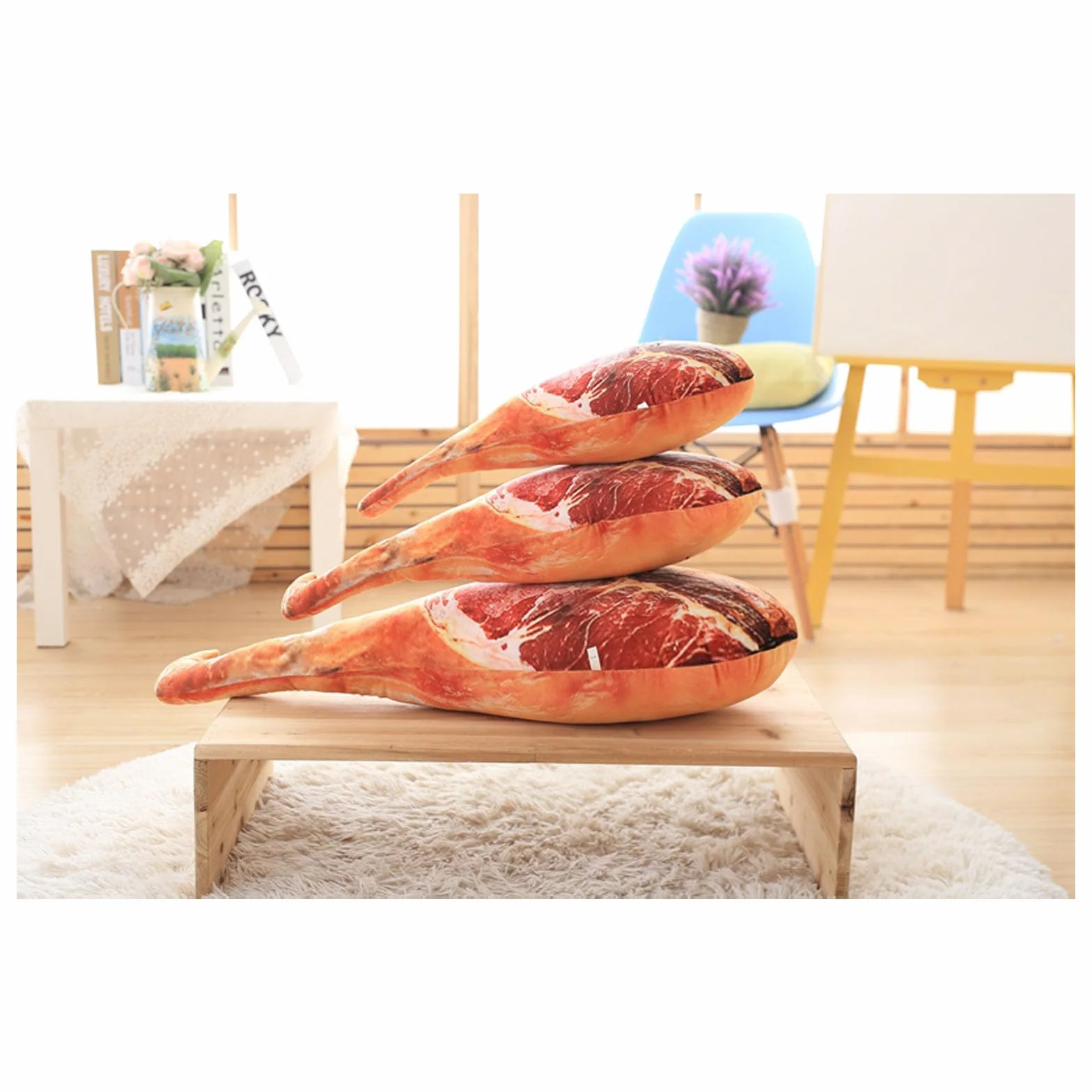 Cojín humorístico en forma de jamón, tela suave y felpa creativa para acentos de vivienda y regalos