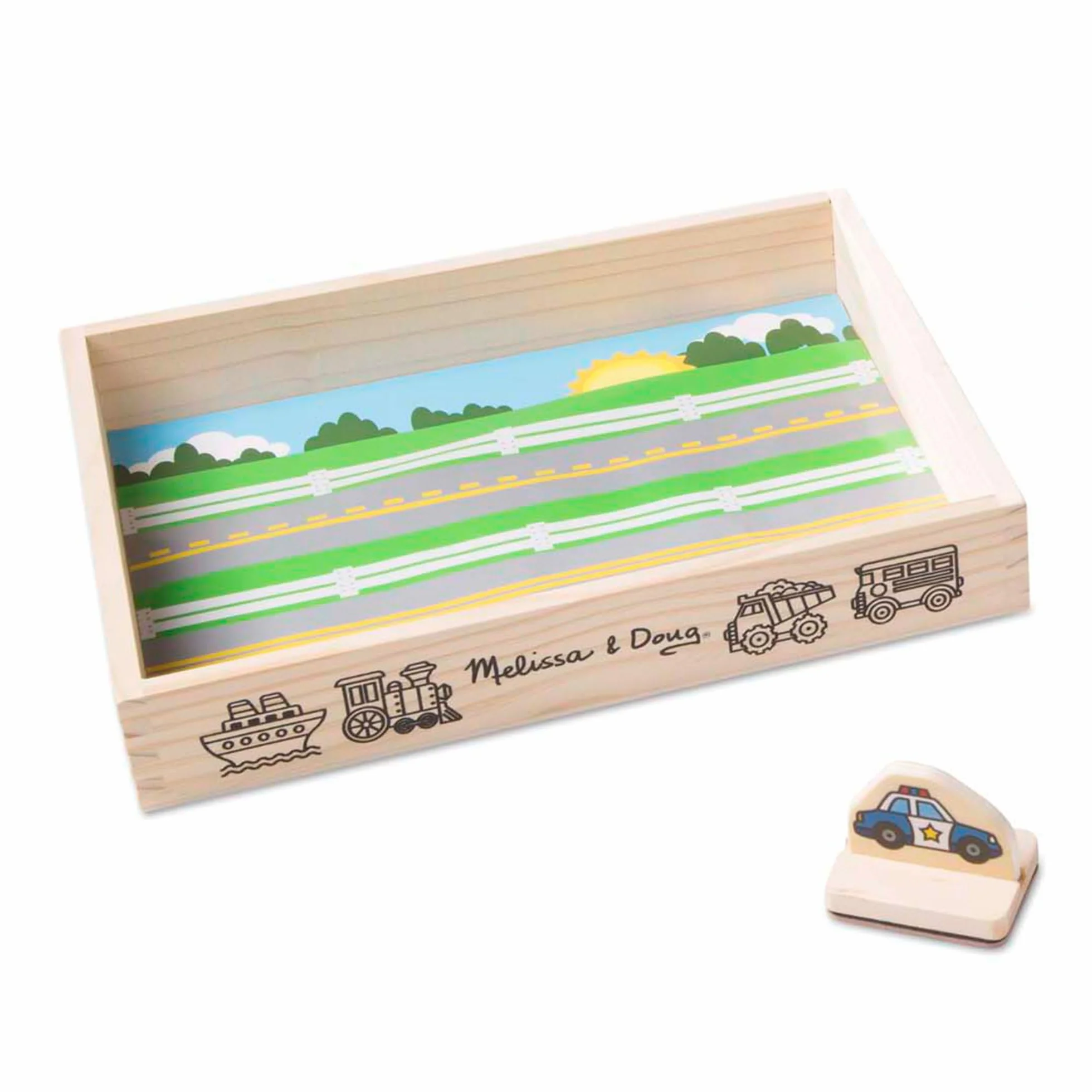 Melissa & Doug Mi Primer Juego de Sellos Infantiles de Madera Coche de Policia Bomberos Tractor 2 Almohadillas de Tinta Manualidades Regalo Niño 3 años+