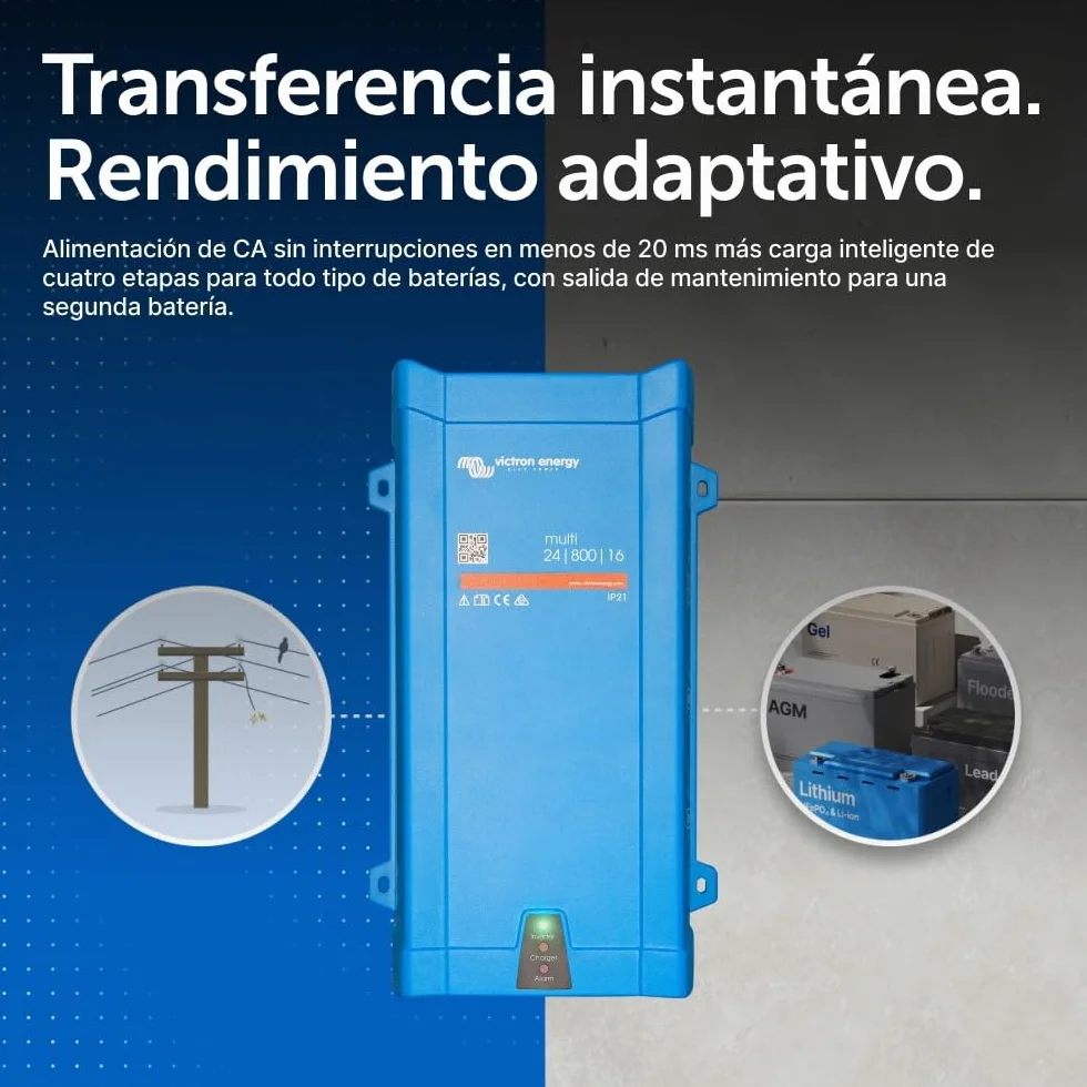 Victron Energy MultiPlus 800VA 24-Voltios 230V Inversor de Onda sinusoidal Pura 16 amperios Cargador de batería