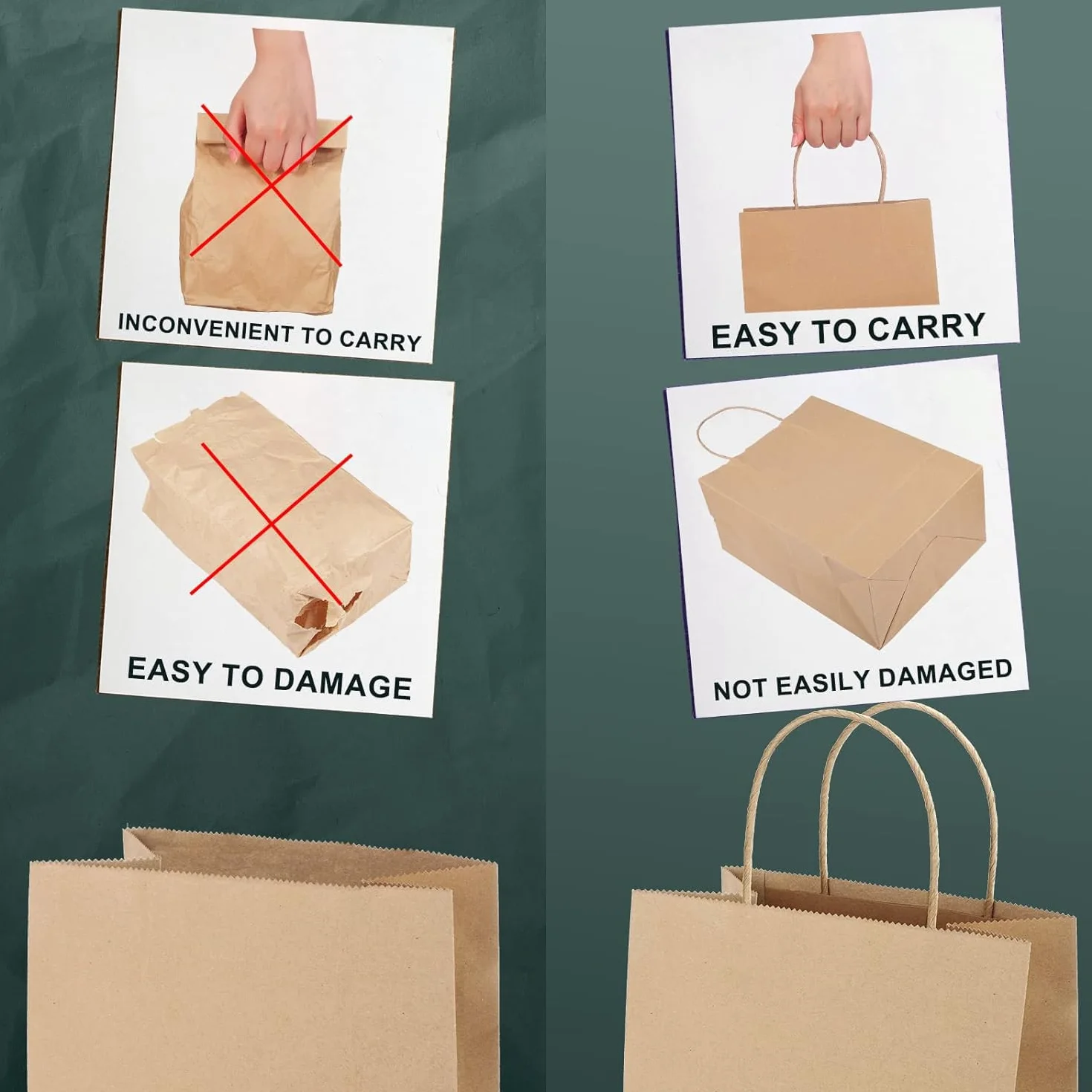 Bolsa de papel Kraft marrón 20x12x26,5cm 100 piezas con asas retorcidas