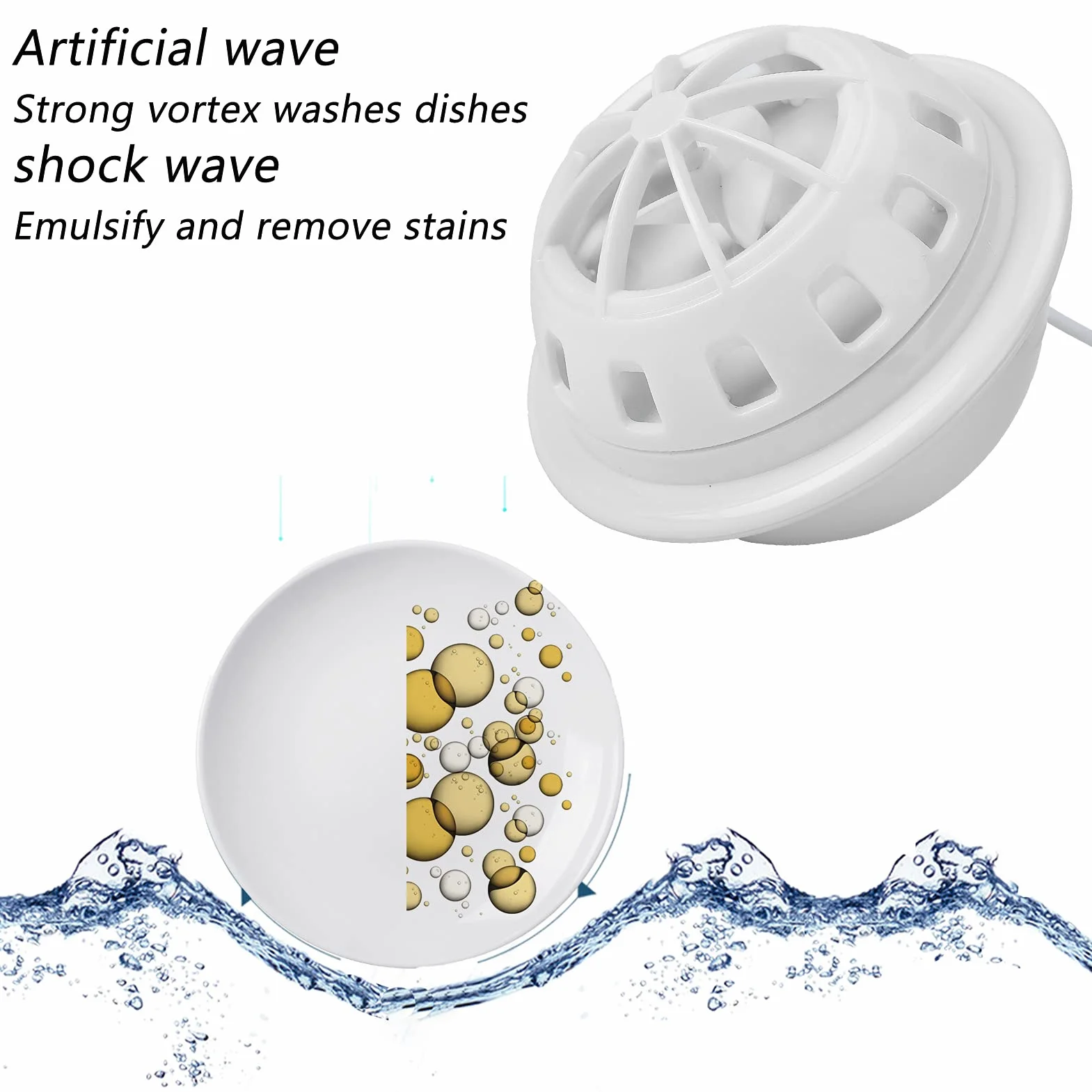 Mini Lavavajillas, Lavavajillas Turbo Portátil con Alimentación USB con Apagado Automático de 15 Minutos Super Shock Wave 2 Modos para Cocina Restaurante Hotel ABS (Blanco)