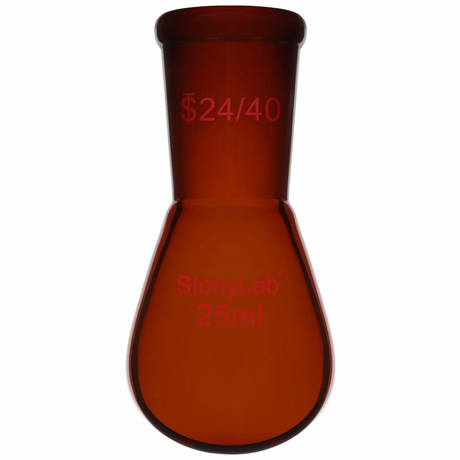 Matraz de Recuperación de Vidrio Borosilicato Ámbar 25 ml, Cuello Único 24/40, Pared Gruesa