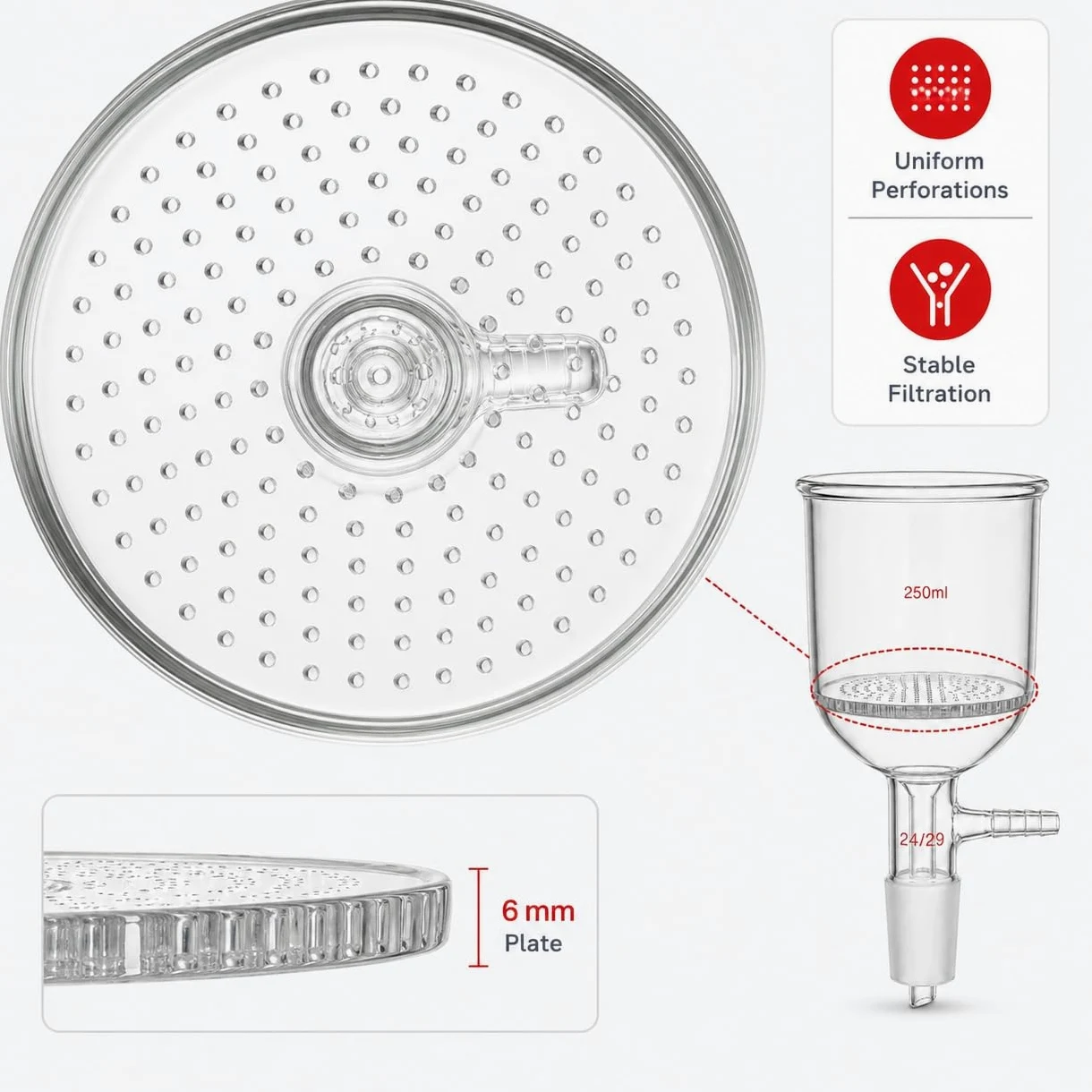 Embudo Büchner Placa Porosa Vidrio Borosilicato Vacío Aparato Lab-19/26# 1000ml