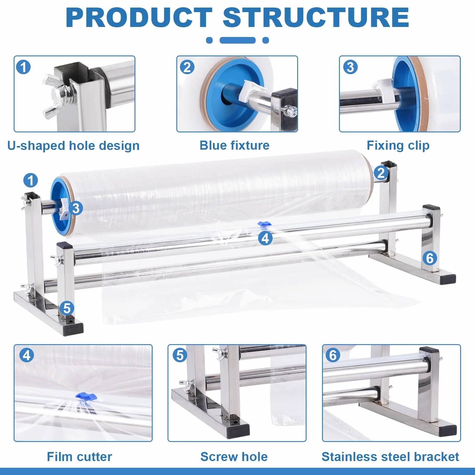 Máquina de embalaje de película estirable, dispensador de película estirable de mesa de acero inoxidable, herramienta de envoltura manual de palets (24 pulgadas)