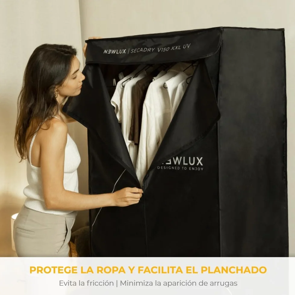 NEWLUX Secadora de Ropa Eléctrica Portátil 15Kg 1200W Luz UV 4 Niveles 180min Negro