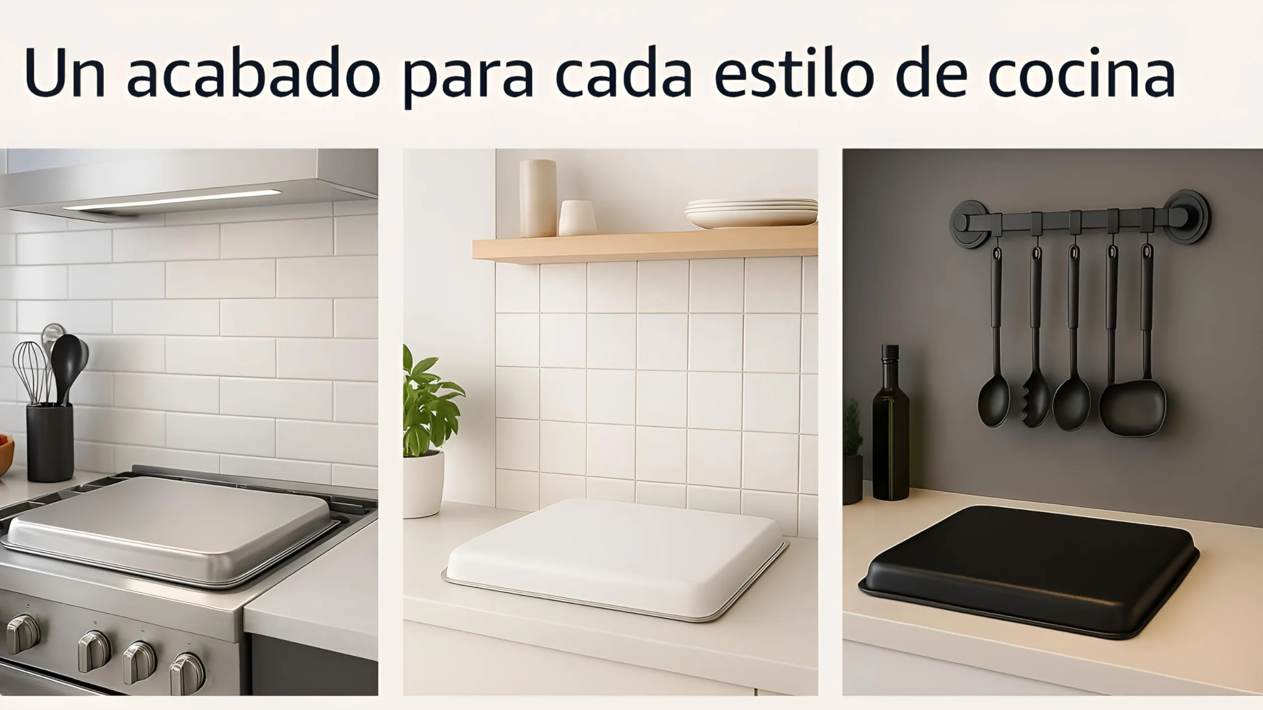 Tapa encimera gas vitrocerámica acero inoxidable 58 cm cubre fuegos blanco negro