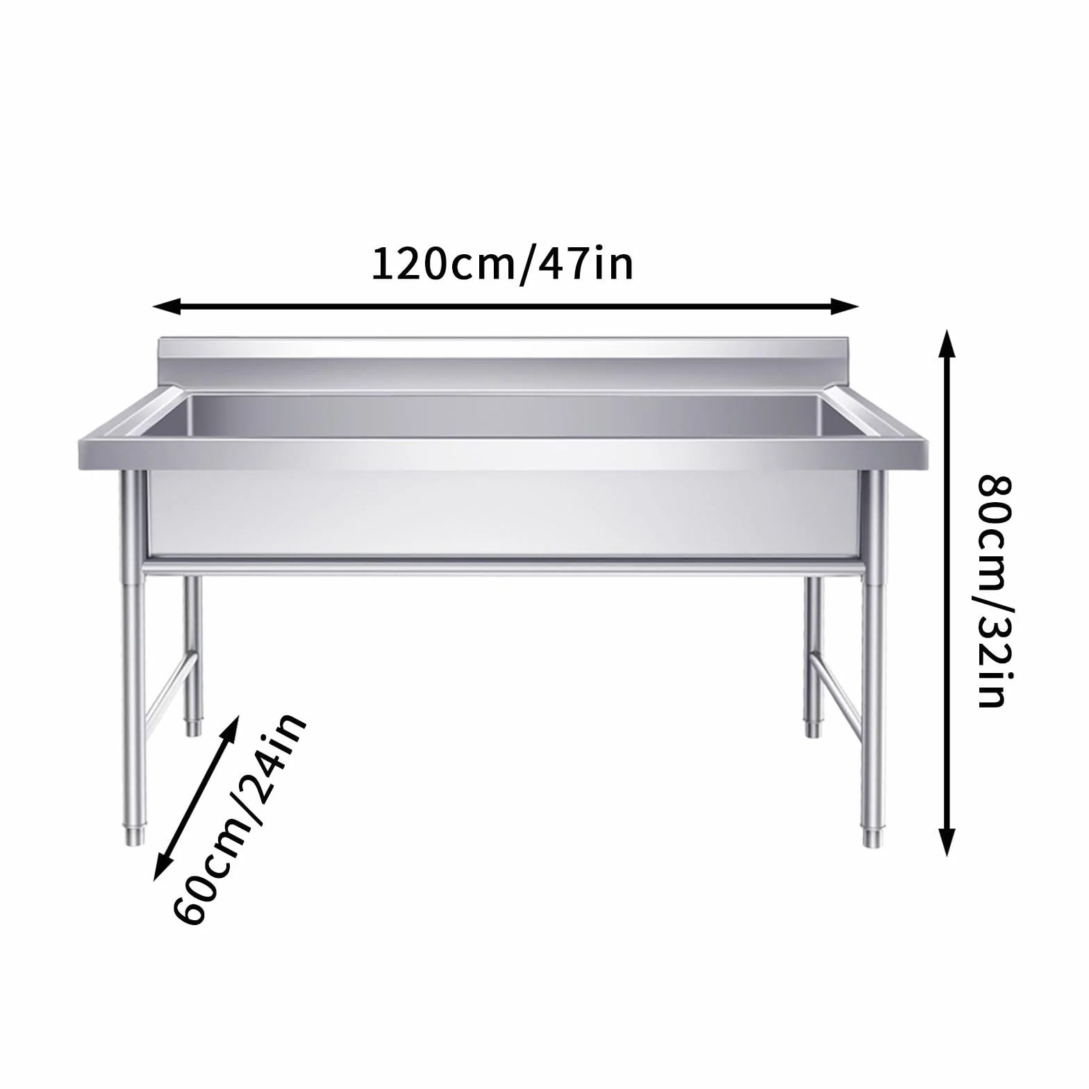 Fregadero Industrial Fregadero Exterior Fregadero Camper Cocina Comercial Fregadero, Cocina Independiente, de Acero Inoxidable 304, for Taller Granja Catering(120 * 60 * 60cm/47 * 32 * 24in)