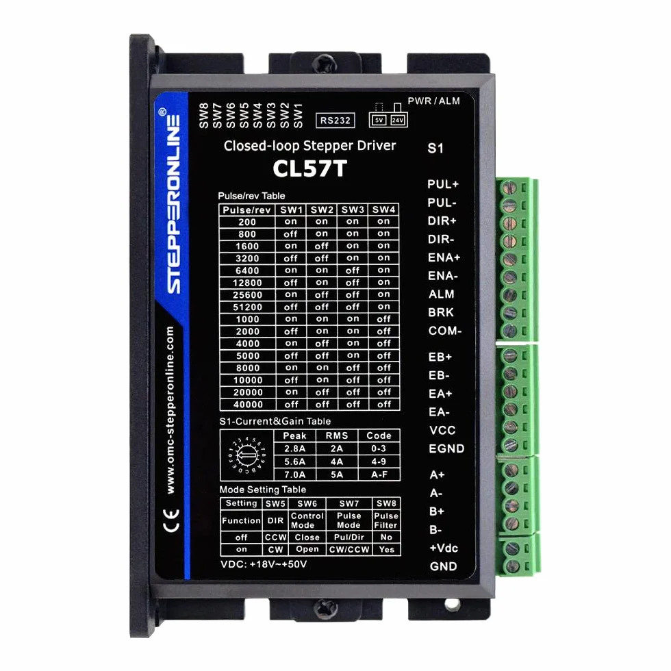 STEPPERONLINE Kit de motor paso a paso de 1 eje, 3,0 Nm, 1000PPR Nema 23, motor paso a paso y controlador CL57T-V41 0-8,0 A 24-48 VDC para máquina de grabado CNC