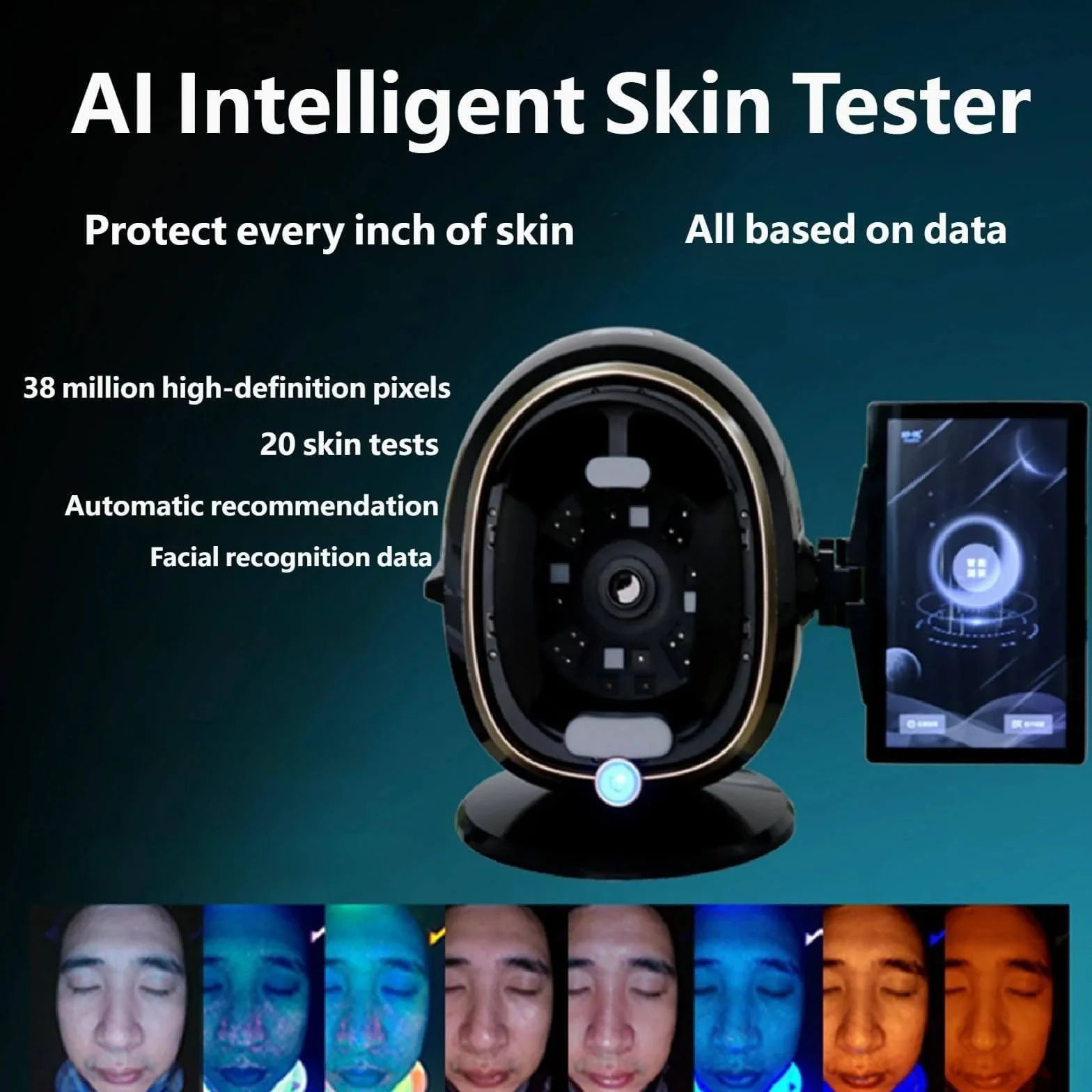 Analizador De Piel con IA, Instrumento De Análisis Facial, Imágenes De 8 Espectros, 20 Parámetros De Prueba, Almacenamiento En La Nube, para La Evaluación del Estado De La Piel Black-13.3in