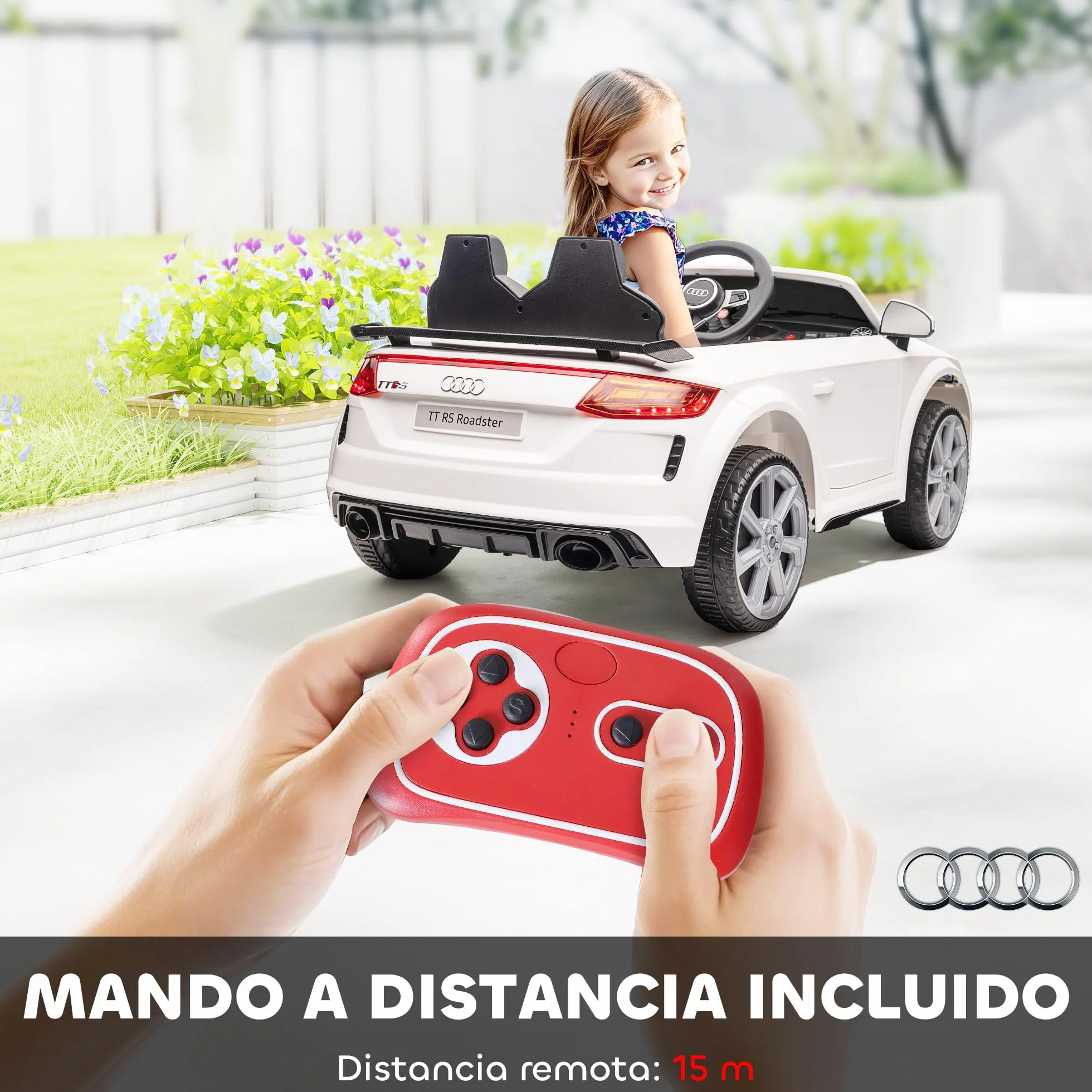 HOMCOM Coche Eléctrico Infantil Audi TT 12V 3 km/h con Mando a Distancia 102x60x44 cm Blanco