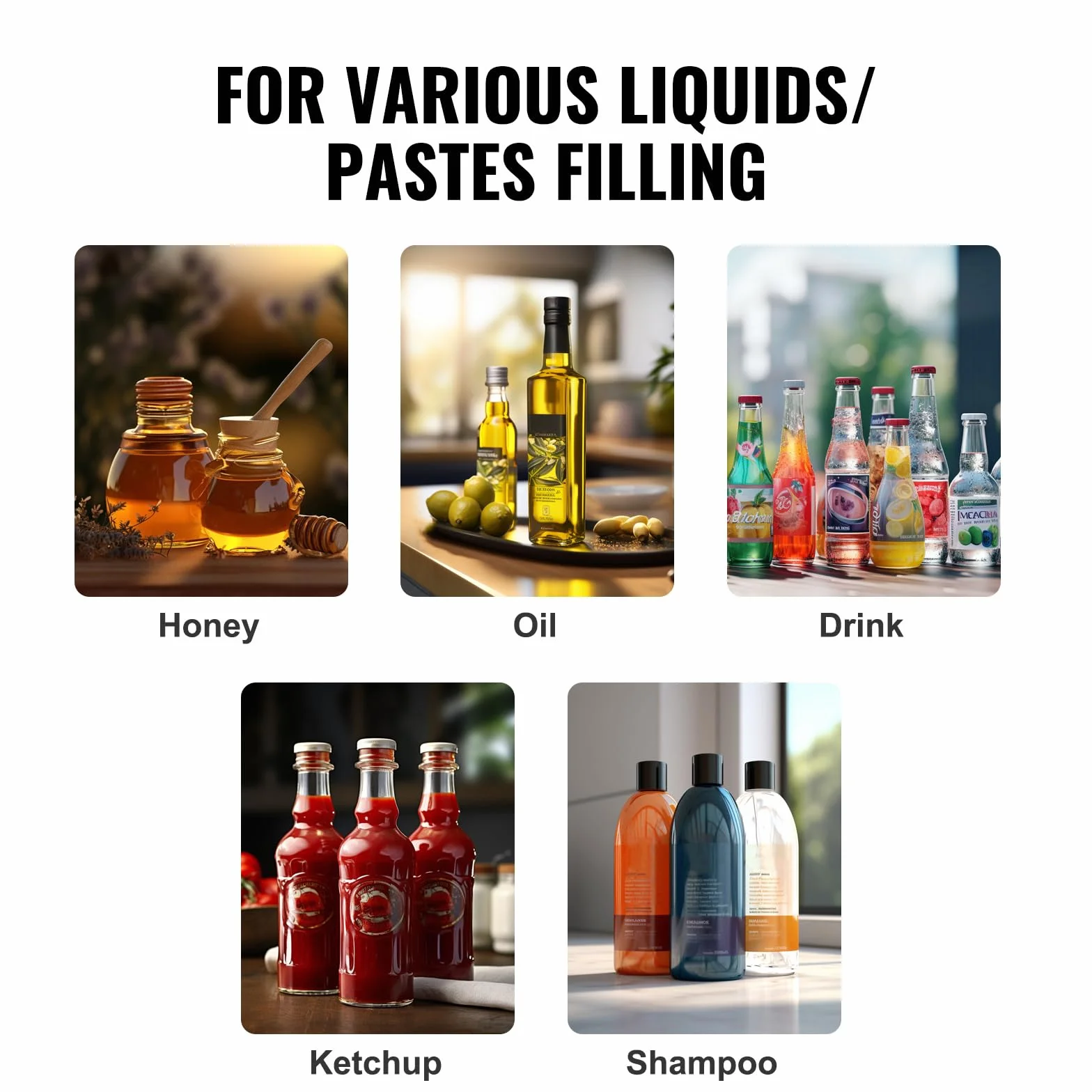VEVOR Máquina de Llenado de Líquidos Pasta Neumática Llenadora de Botellas de Acero Inoxidable de 5-50 ml con Pedal para Leche, Agua, Zumo, Aceite Esencial, Champú, Miel, Loción Cosmética