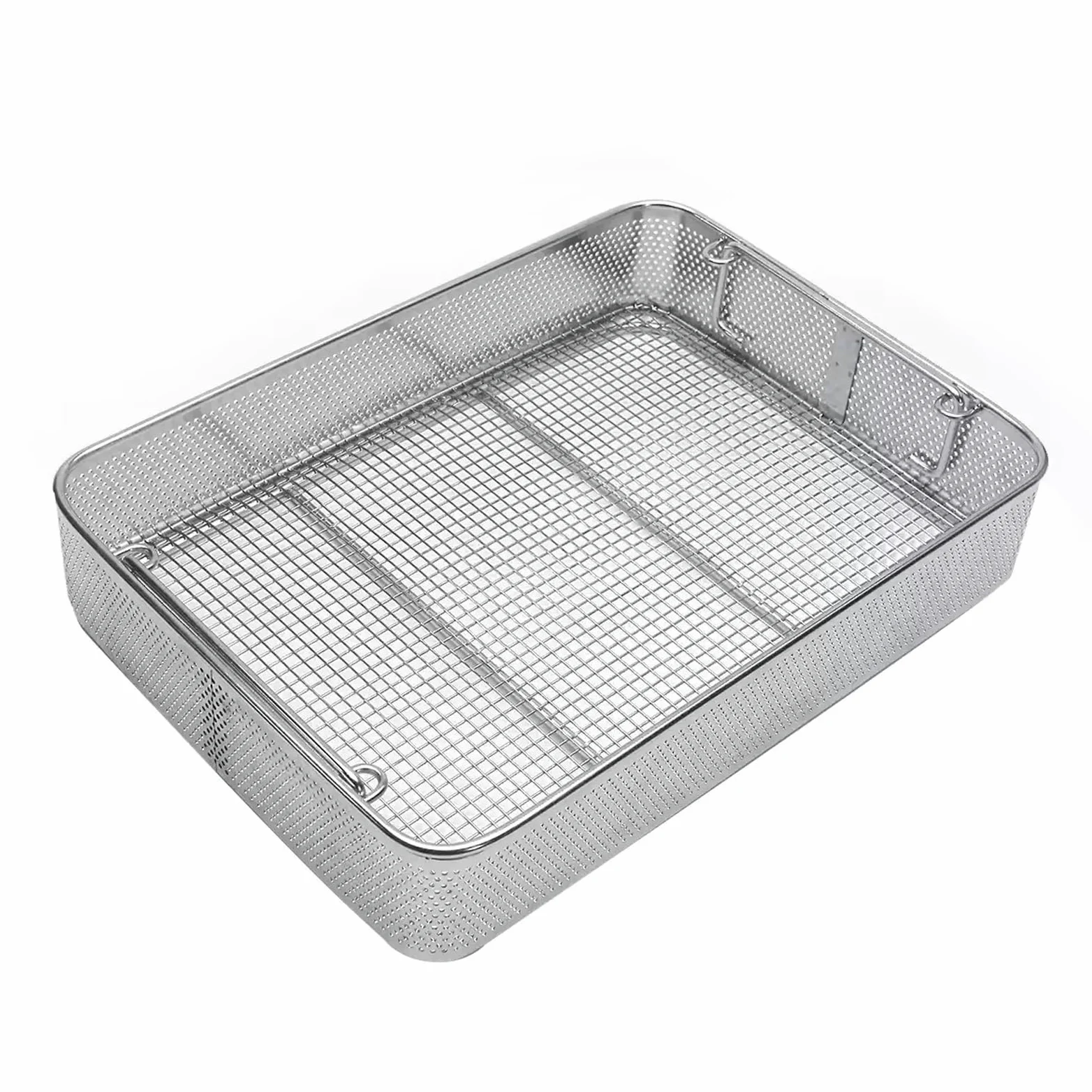 Cesta de Esterilización de Acero Inoxidable con Orificios | Estructura Reforzada,Asas Reforzadas,Apta for Laboratorios Hospitalarios(45x30cm/17.7x11.8in,1PCS)