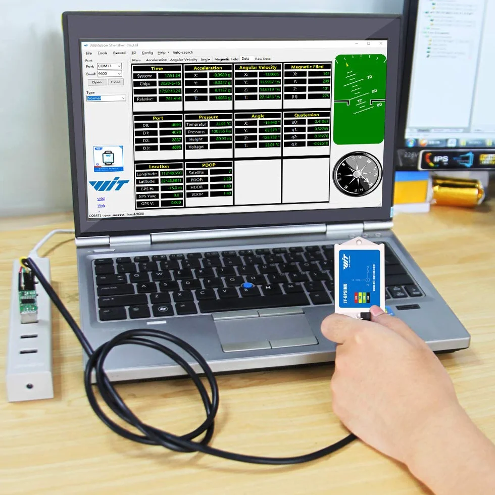 WitMotion WTGAHRS1 Inclinómetro IMU AHRS de 10 ejes de alta estabilidad, aceleración+giro+ángulo+imán+presión de aire+GPS,nivel TTL, rastreador de posición de navegación de bajo consumo con antena GPS