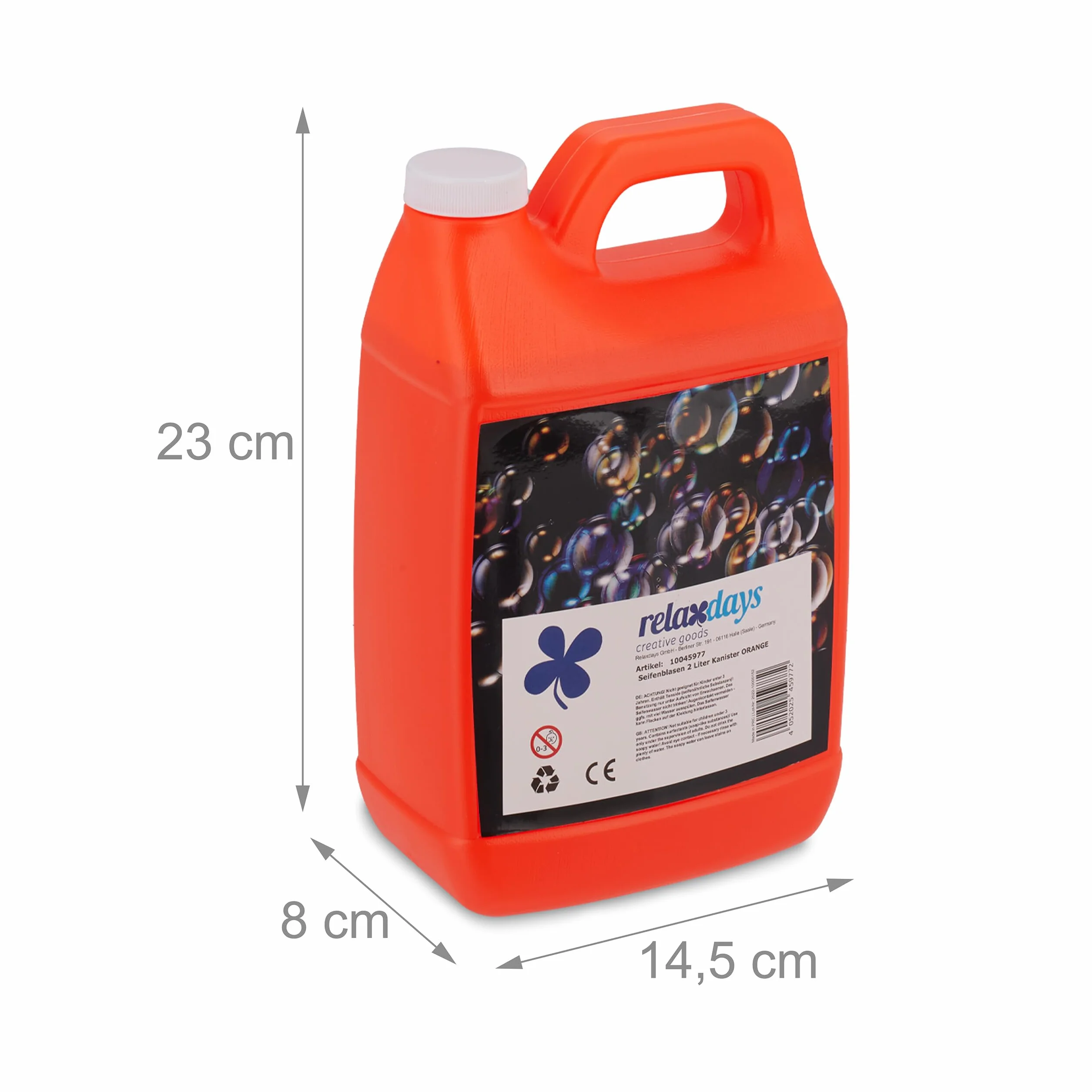 Relaxdays Garrafa Recambio Líquido Burbujas 2 L, Naranja