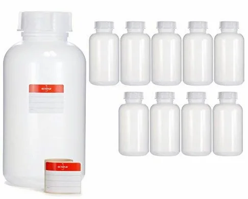 10 x 5 frascos botellas de LDPE con rosca de, química kalien Botella, laboratorio con tapa como recipiente de almacenamiento para laboratorio, cocina o Hobby, plástico, transparente, 10x 2000 ml