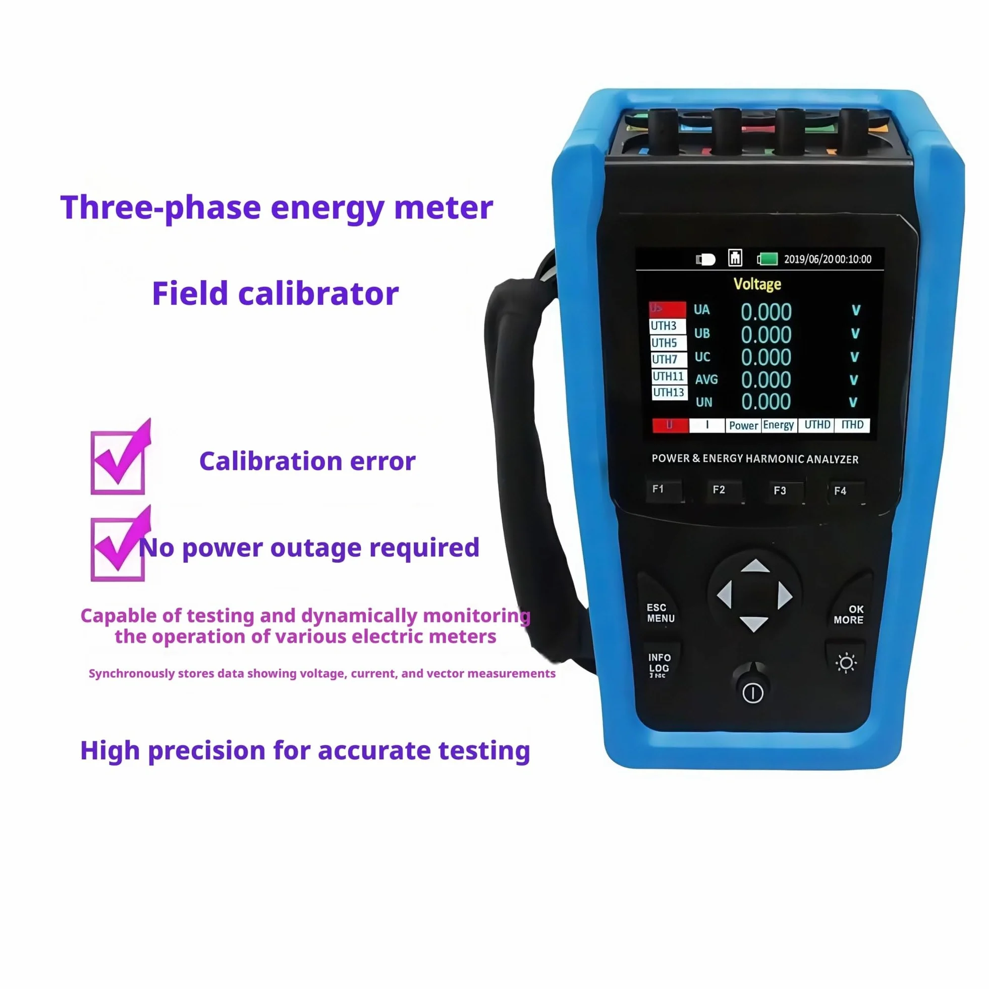 Analizador de calidad energía ME440 Instrumento prueba red eléctrica portátil: voltaje, corriente, potencia, trifásica Para aplicaciones industriales(Host 36mm coil 20 600A)