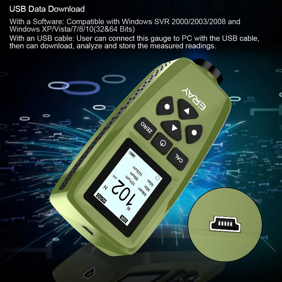 Eray Medidor de Espesor de Pintura Probador de Revestimiento con LCD Pantalla Retroiluminada, Maleta y Batería Incluida, Ejército Verde