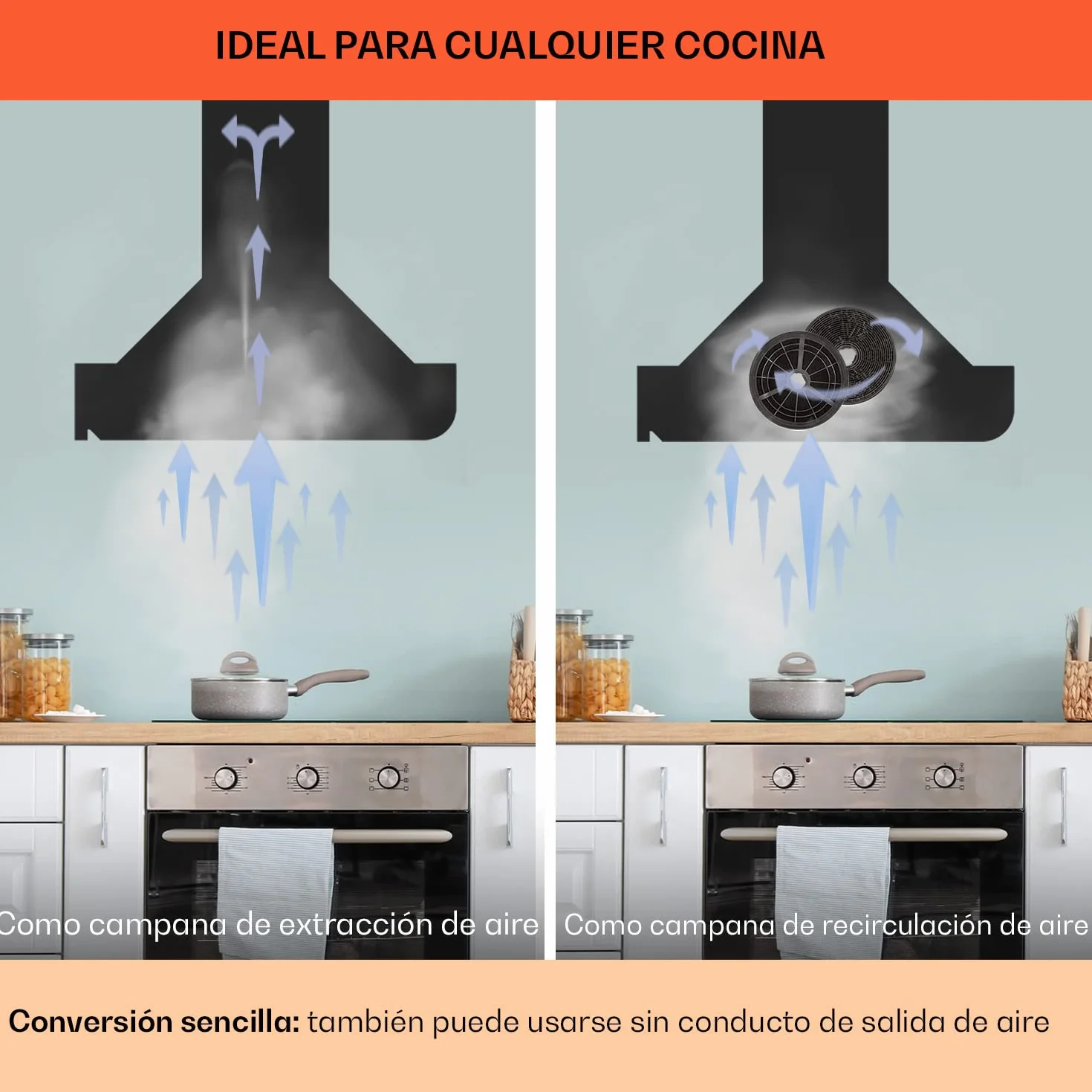Klarstein Campana Extractora Decorativa 60 cm Luces LED, Flujo Aire 594m³/h, Control de Panel Táctil, Extractores de cocina con Anti Grasa, Eficiencia Clase A