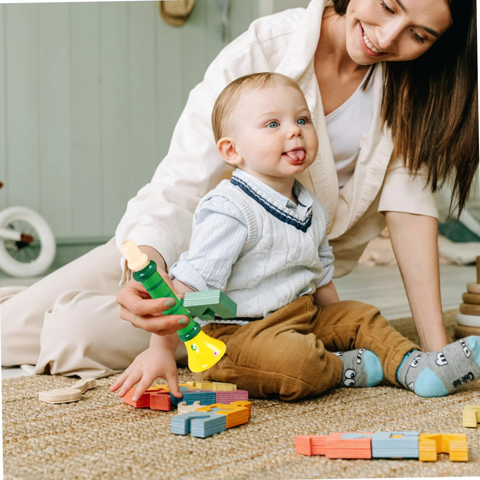 Trompeta de juguete de madera para niños pequeños 2 piezas instrumento musical de simulación