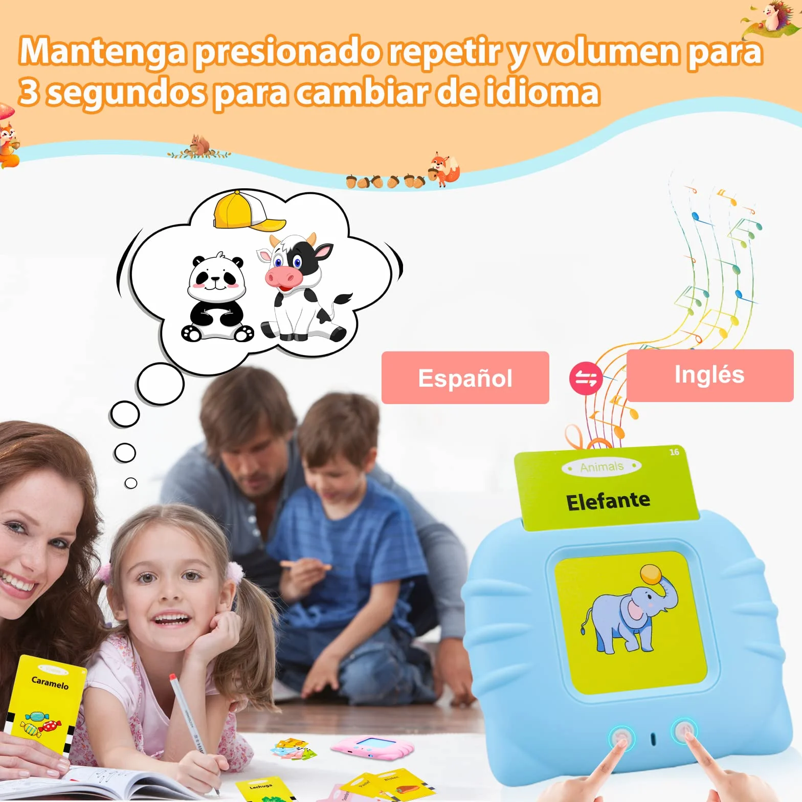 Tarjetas Flash Parlantes Juguetes de Aprendizaje 1-6 Años 112 Hojas 224 Español Palabras Juguetes Educativos Audibles Recurso Preescolar Electrónico Azul