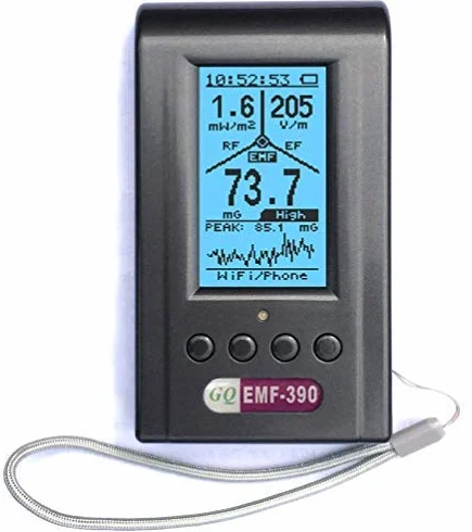 Medidor EMF GQ EMF-390 de tres campos Detector de radiación electromagnética 3 en 1 Medidor de radiofrecuencia 5G para torres Wifi 10G, 2.5G con registro de datos Analizador de espectro de RF Búsqueda