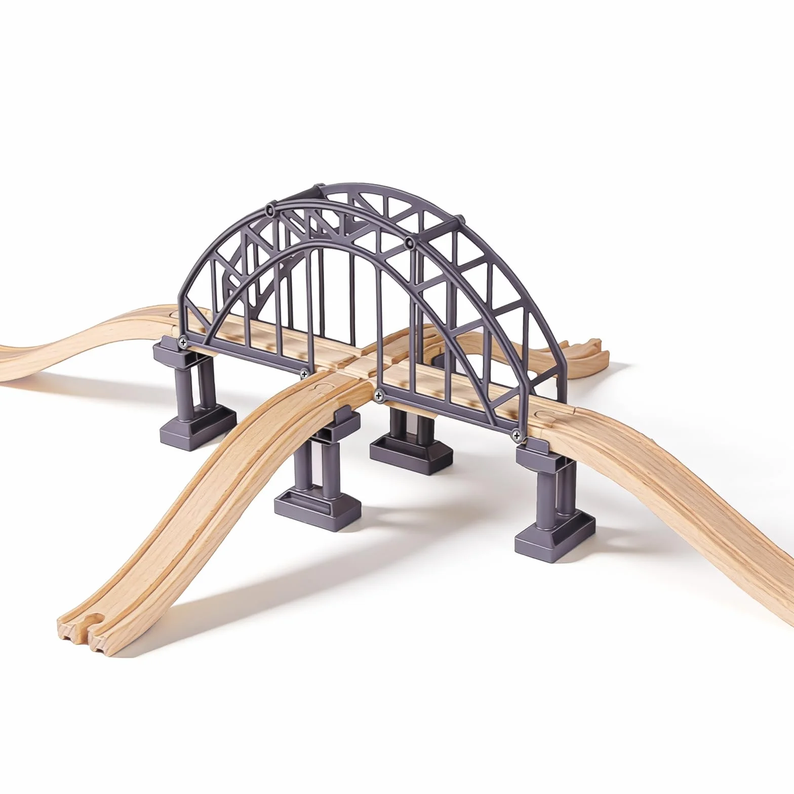 Puente de ferrocarril de madera para niños, compatible con otros puentes de tren de juguete