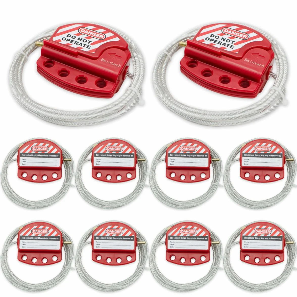 Bwintech 10 Pcs Rojo Ajustable Lockout Tagout Cable de acero para aplicaciones de bloqueo tagout, trabajar con candados de seguridad