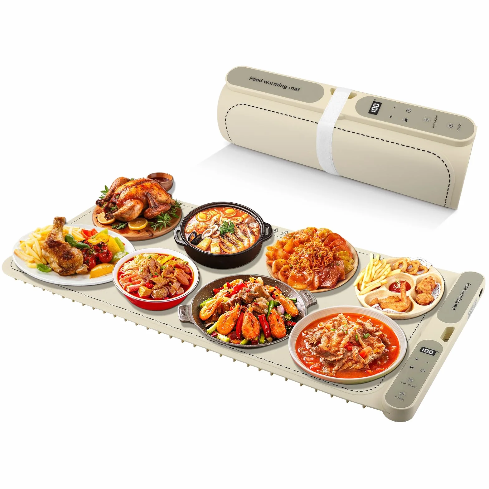 Calentador de Alimentos Eléctrico - Control de Temperatura de 9 Niveles de 40-120 °C - Placa Caliente Flexible y Plegable con Temporizador - Para Bufés, Parrillas, Biberones - Fácil de Limpiar