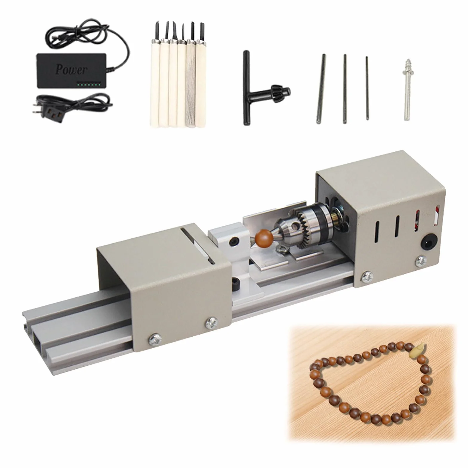 Mini torre de metal, 96 W, 4000-9000 rpm, 7 velocidades, rango de sujeción de 0,6 a 6 mm, torno de mesa para carpintería DIY