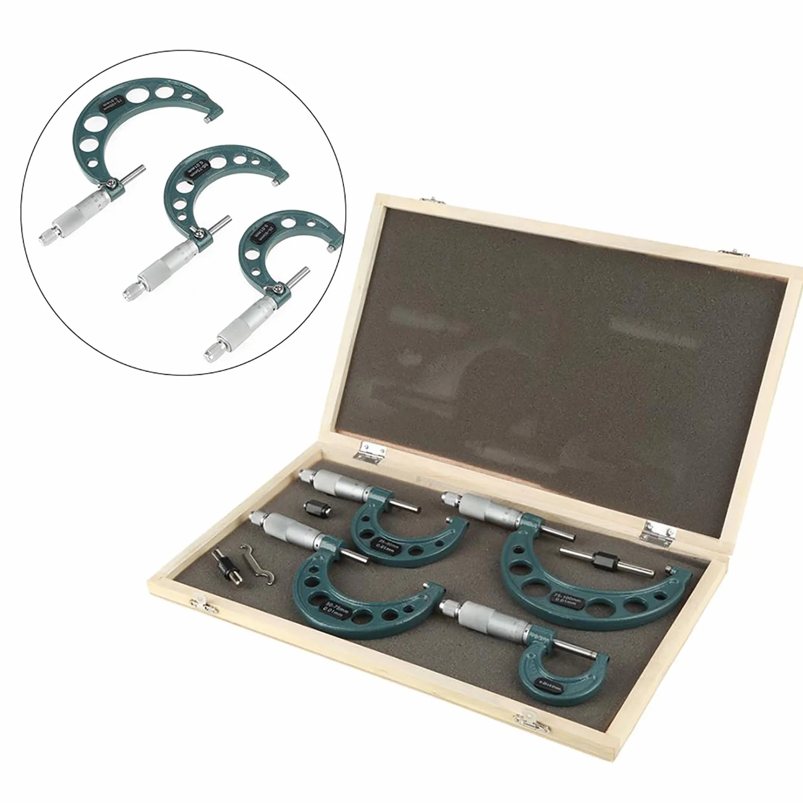 Micrómetro exterior 4 piezas 0‑100 mm Micrómetros exteriores métricos Calibre de espesor Calibradores de medición con estuche