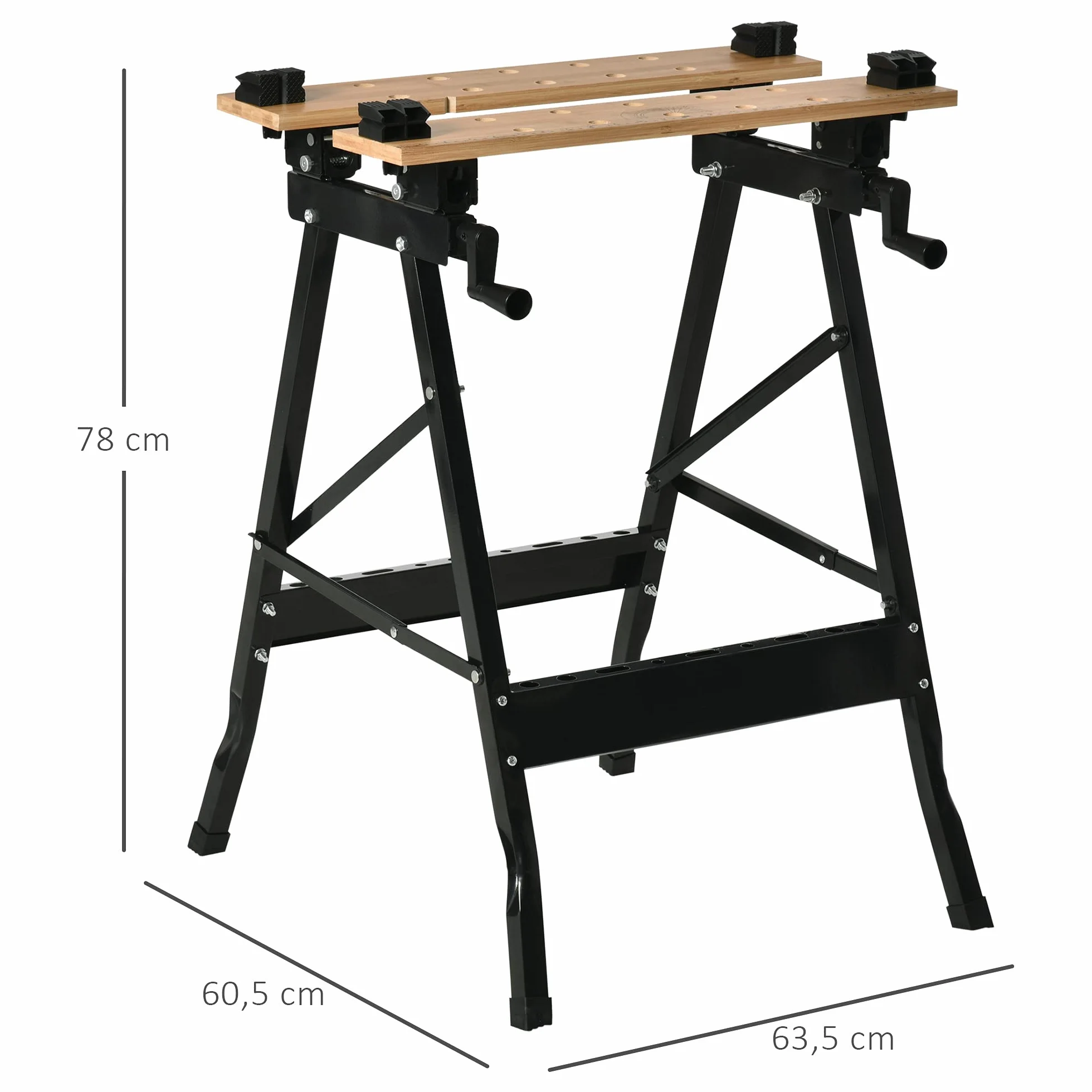HOMCOM Plegable Banco de Trabajo Bambú Acero 150 kg 63,5x60,5x78 cm