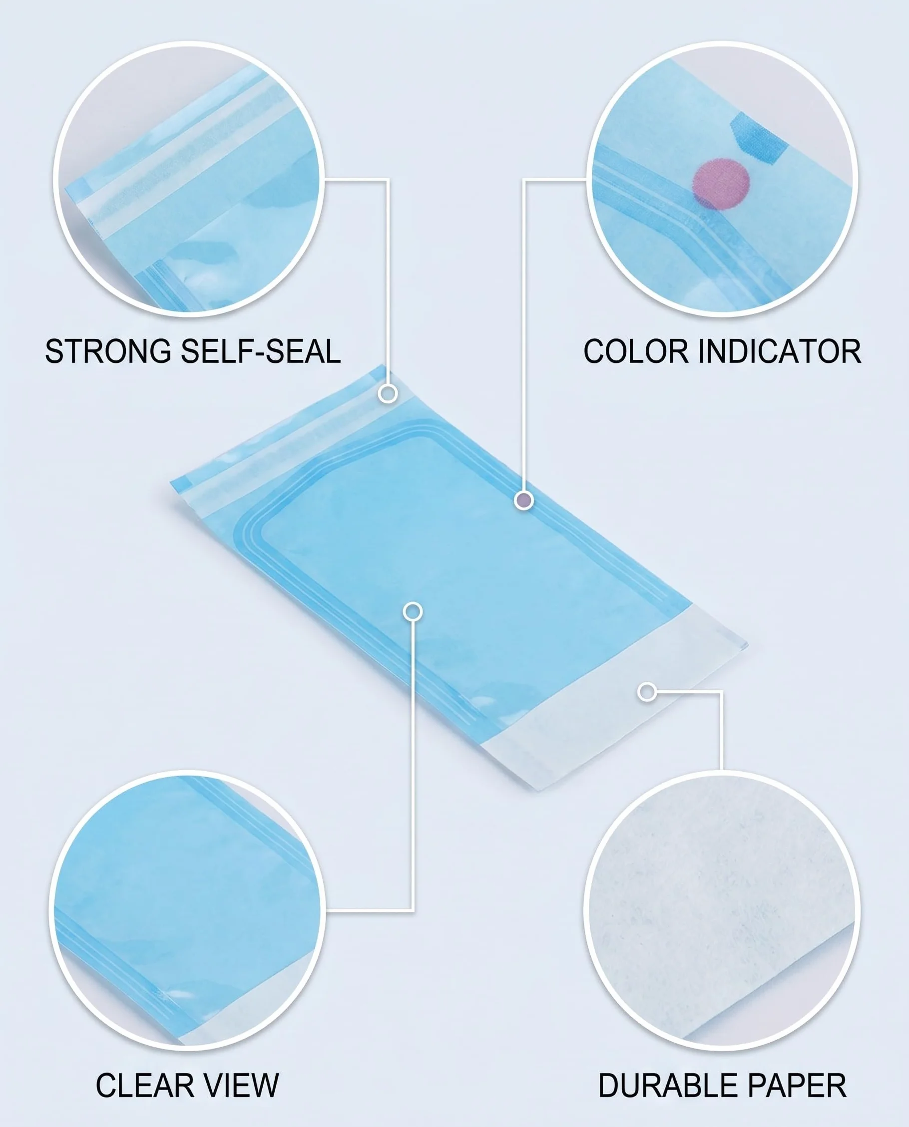 Bolsas Esterilización Desechables 200 Piezas Azules Autosellantes para Manicura Autoclave