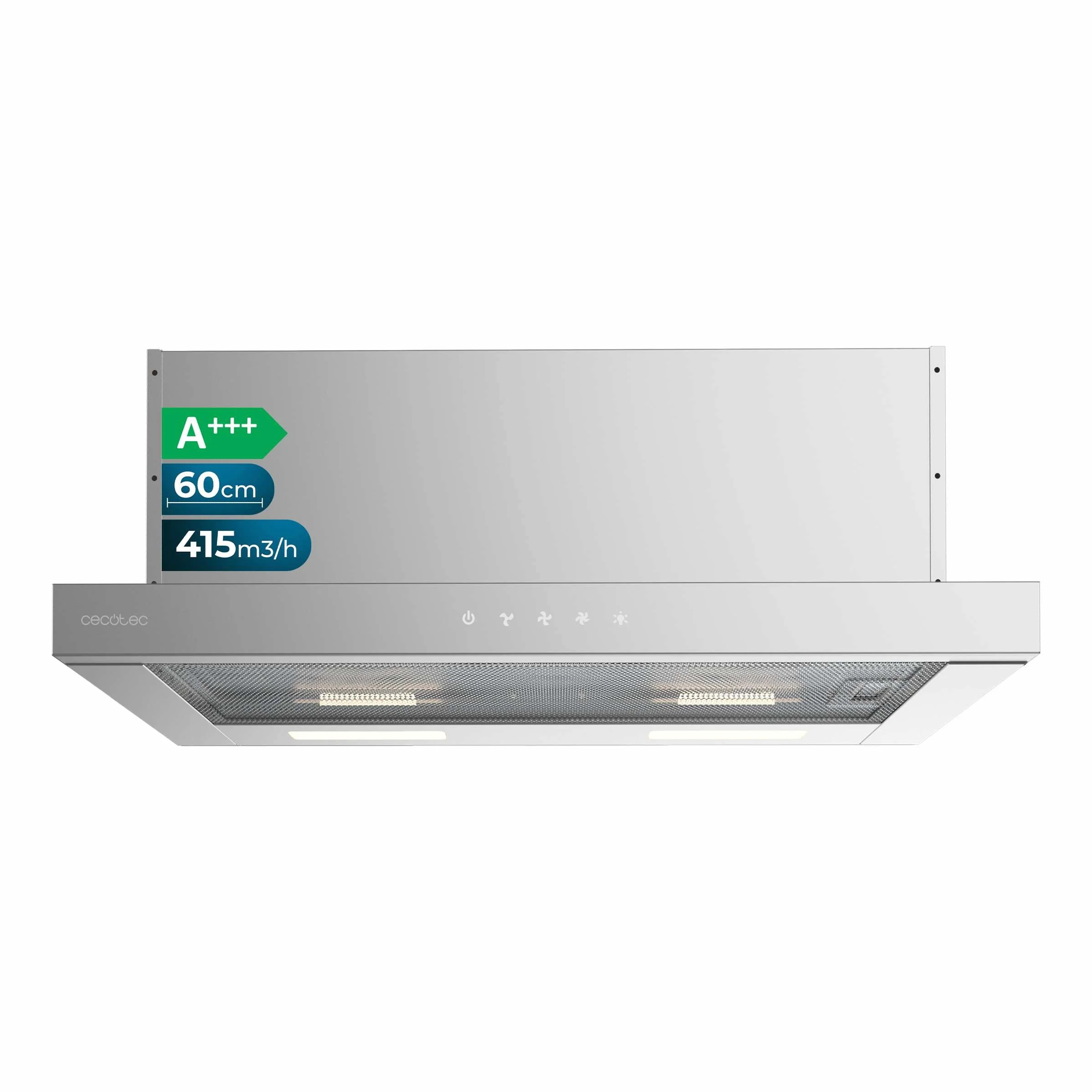 Cecotec Campana Extractora Telescópica 60cm Bolero Flux TLT 604000 Inox A+++, 415m³/h, Motor DC, Touch Control
