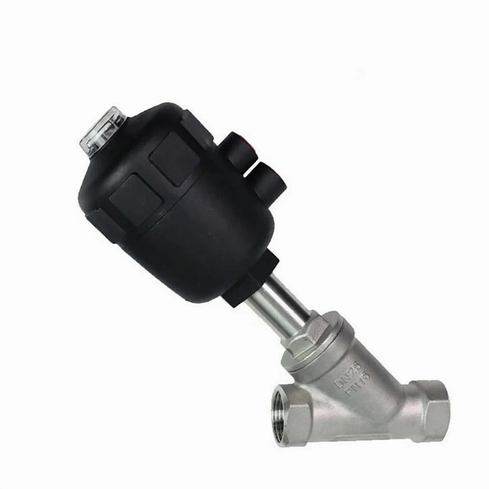 Válvula de Asiento neumática de Acero Inoxidable de Doble Efecto, 1,6 MPa, 1 Unidad, for el hogar, válvula de Asiento Angular, Sellado de PTFE, Normalmente Cerrada, 1/2", 3/4", 1"(1-1/4")