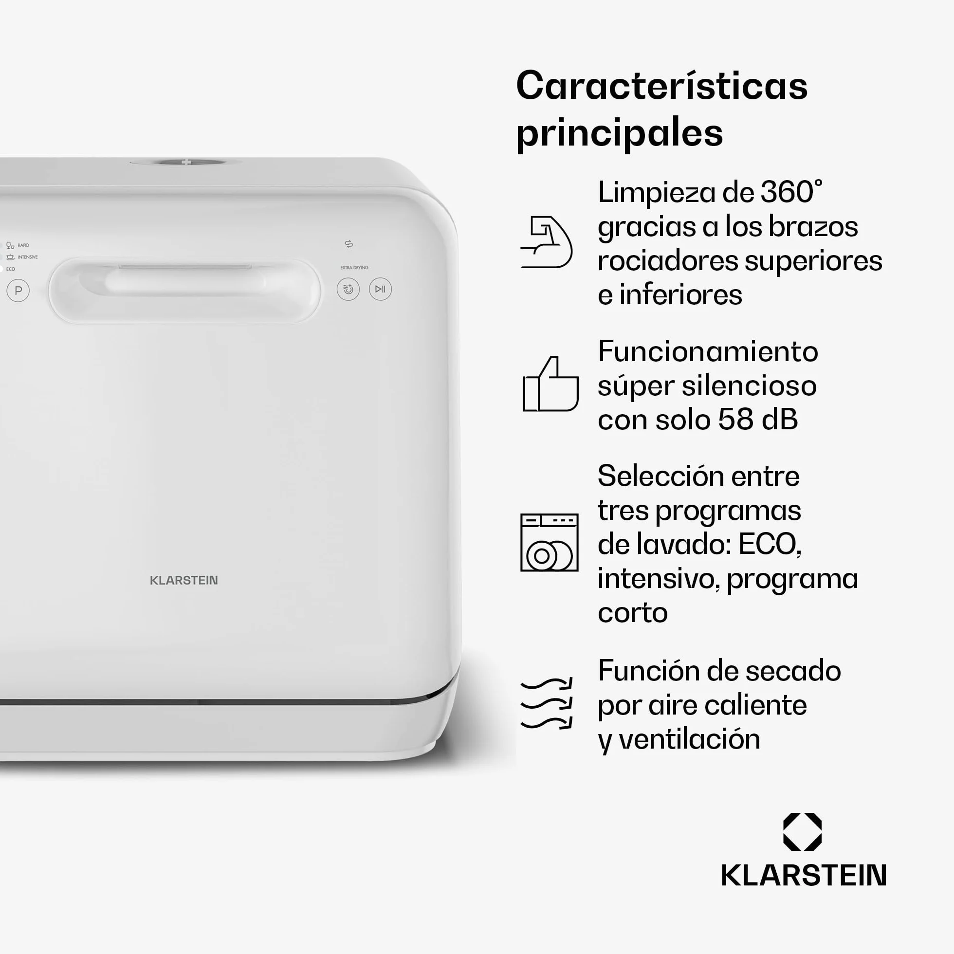 Klarstein Aquatica Mini Lavavajillas Compacto 2 Cubiertos 5L 3 Programas Portátil Sobremesa 58dB
