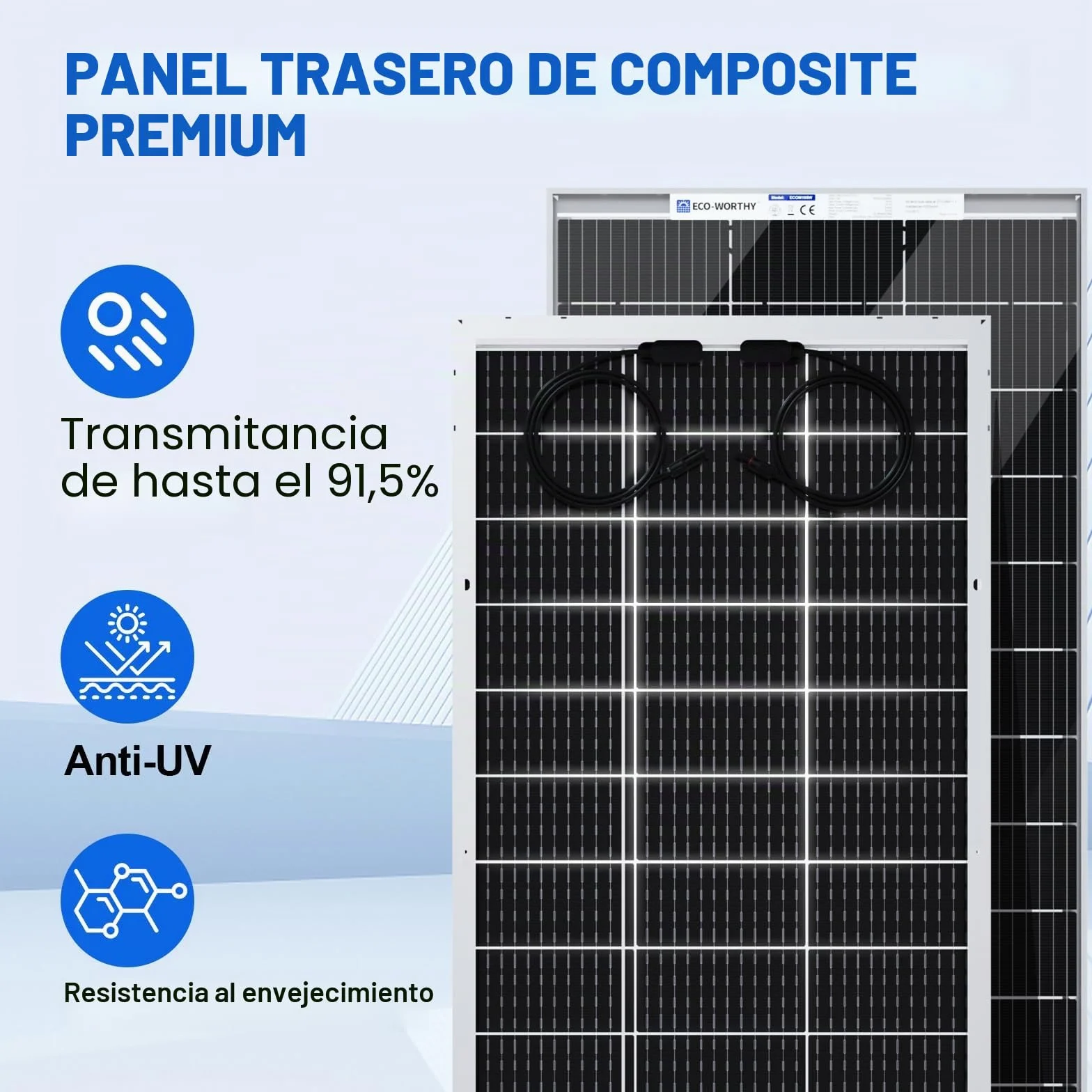 ECO-WORTHY Panel solar monocristalino de 390 W, Bifacial placa solar 12 V, 2 paneles solares de 195 W, ideal para cargar baterías de 12 V, para caravanas, jardines, barcos y techo de la casa