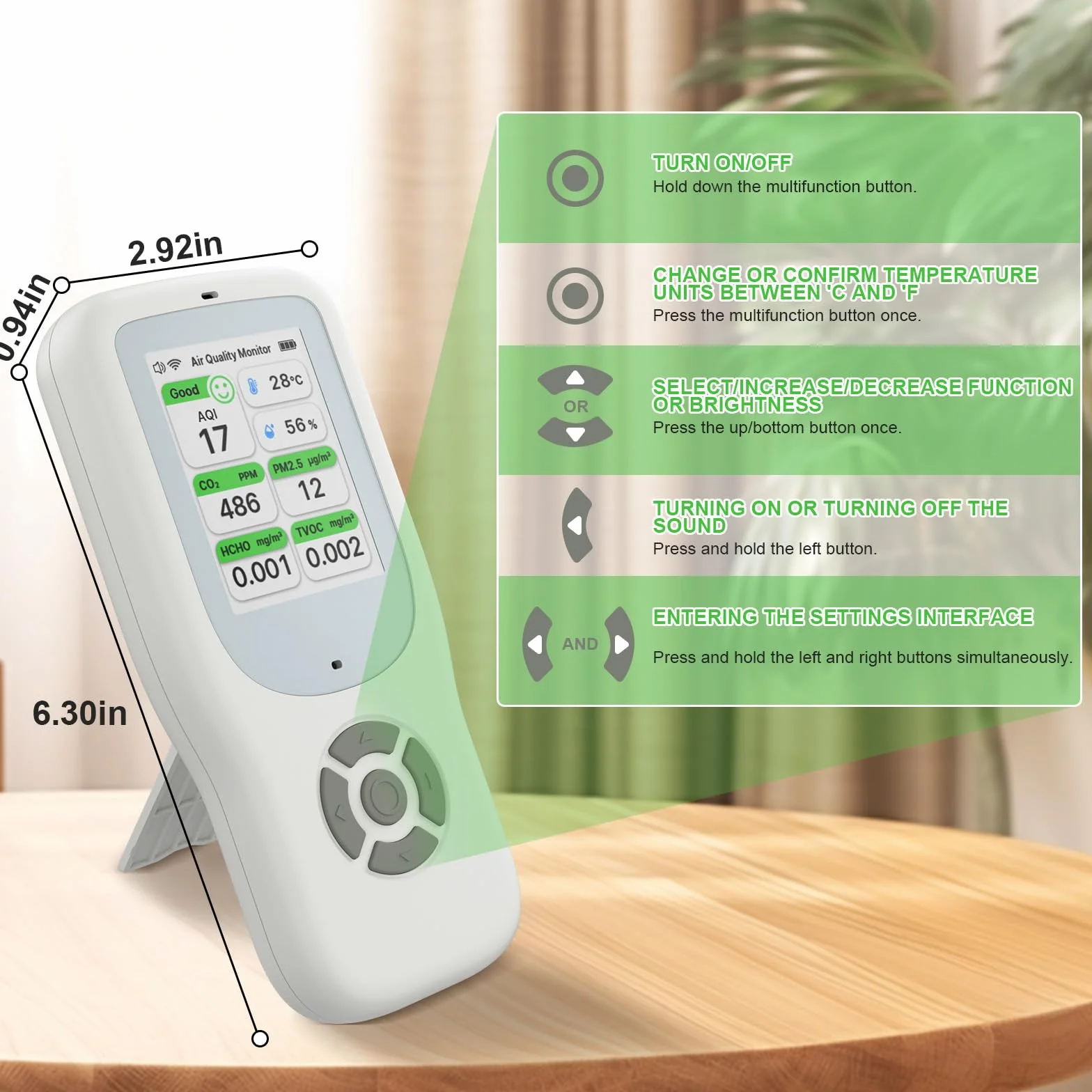 Detector de Calidad del Aire 10 en 1, Monitor de Calidad del Aire WiFi NDIR con AQI/CO2/PM1.0/PM2.5/PM10/HCHO/TVOC, Temperatura y Humedad, Detector de Formaldehído Portátil con APP Inteligente para