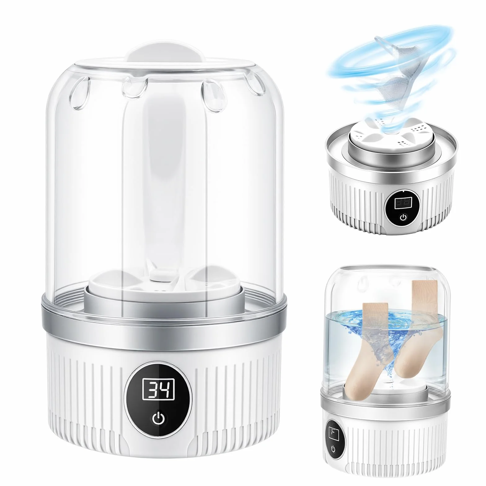 Lavadora mini portátil inalámbrica recargable, taza de lavandería para sujetador y ropa interior, calcetines blanco