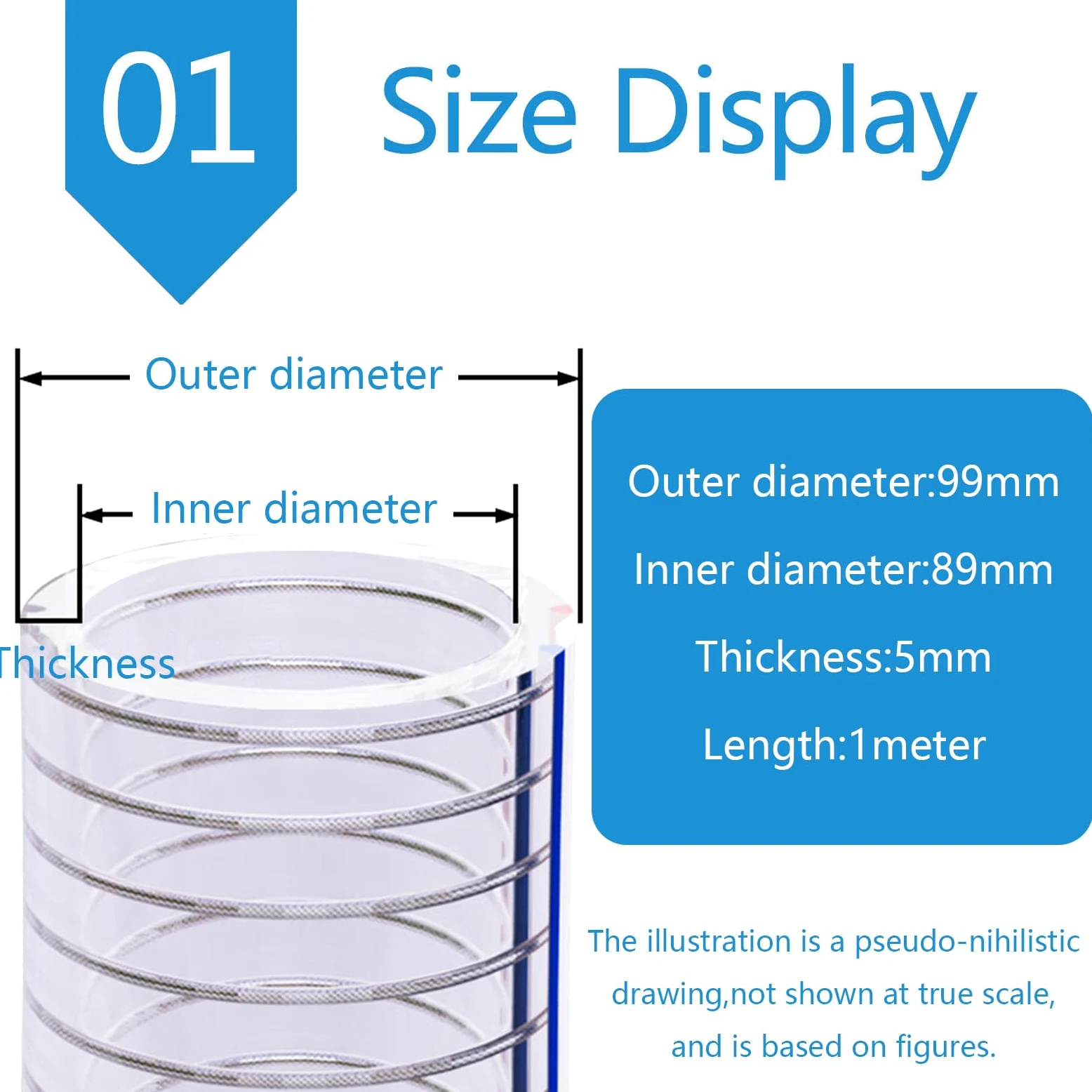 Grueso de pared 32-110m m de la tubería 5m m del claro de la manguera del alambre de acero del PVC(Inner diameter:89mm)