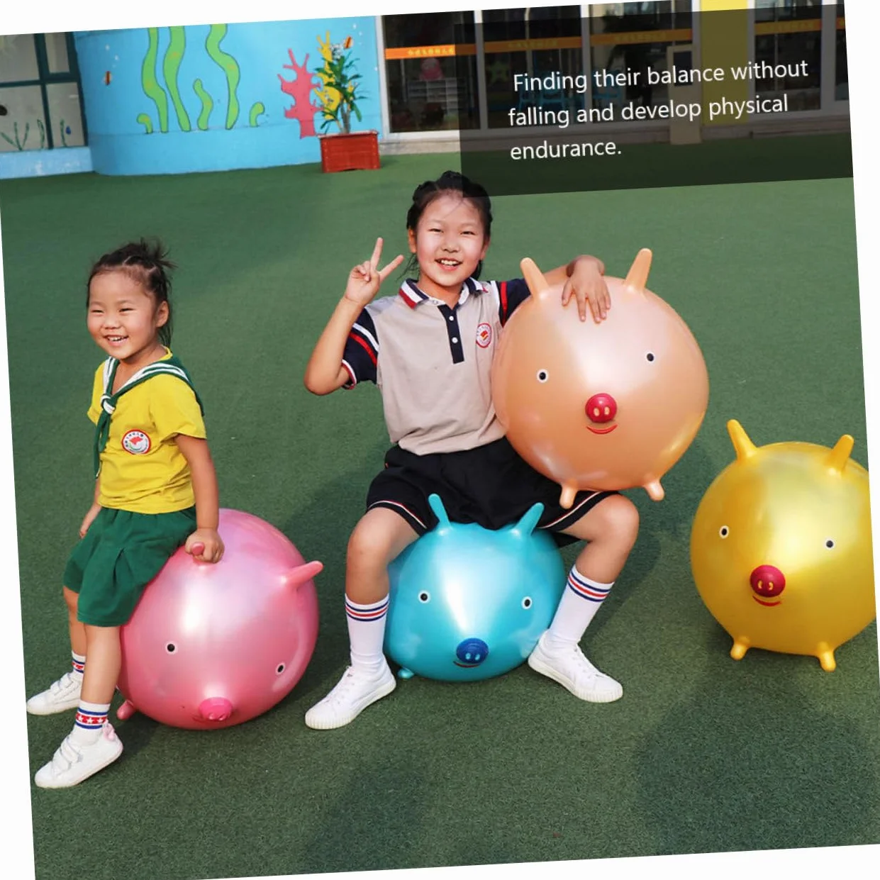 Pelota para Saltar Gruesa de PVC para Niños Forma de Cerdito con Asas Tipo Orejas